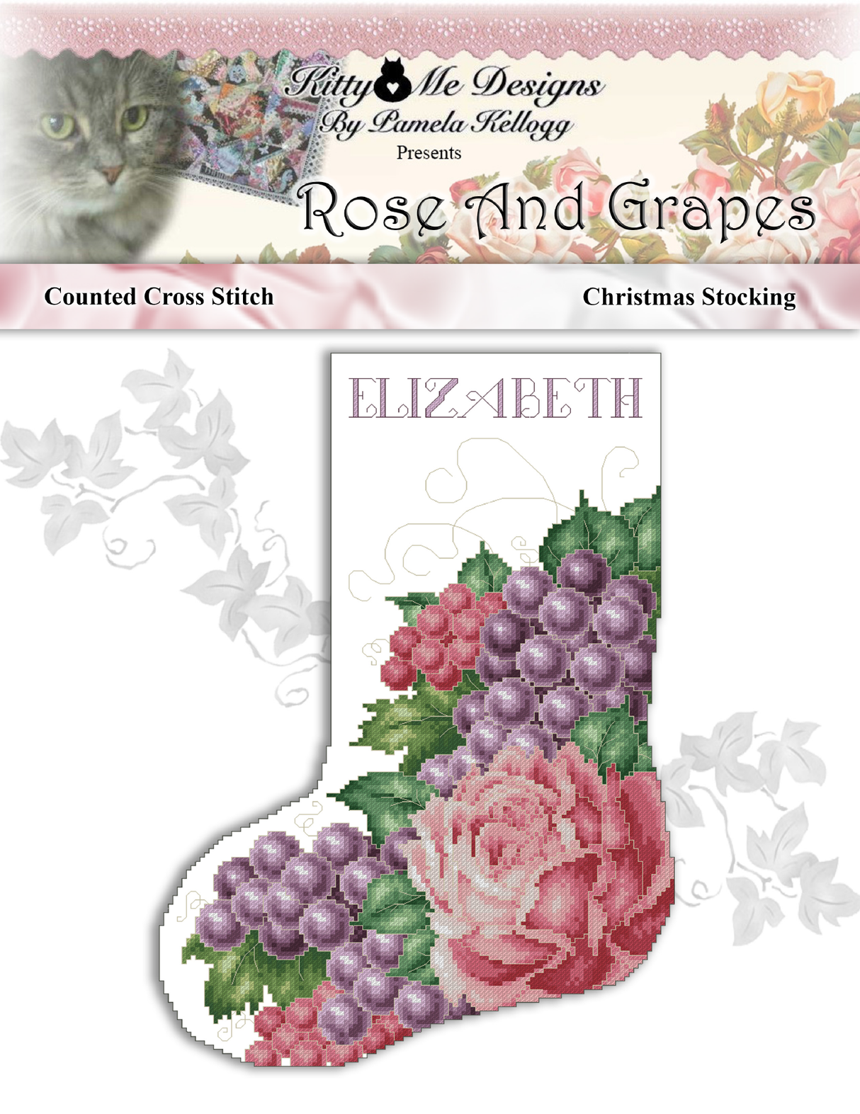 Rose And Grapes Stocking Cross Stitch Pattern