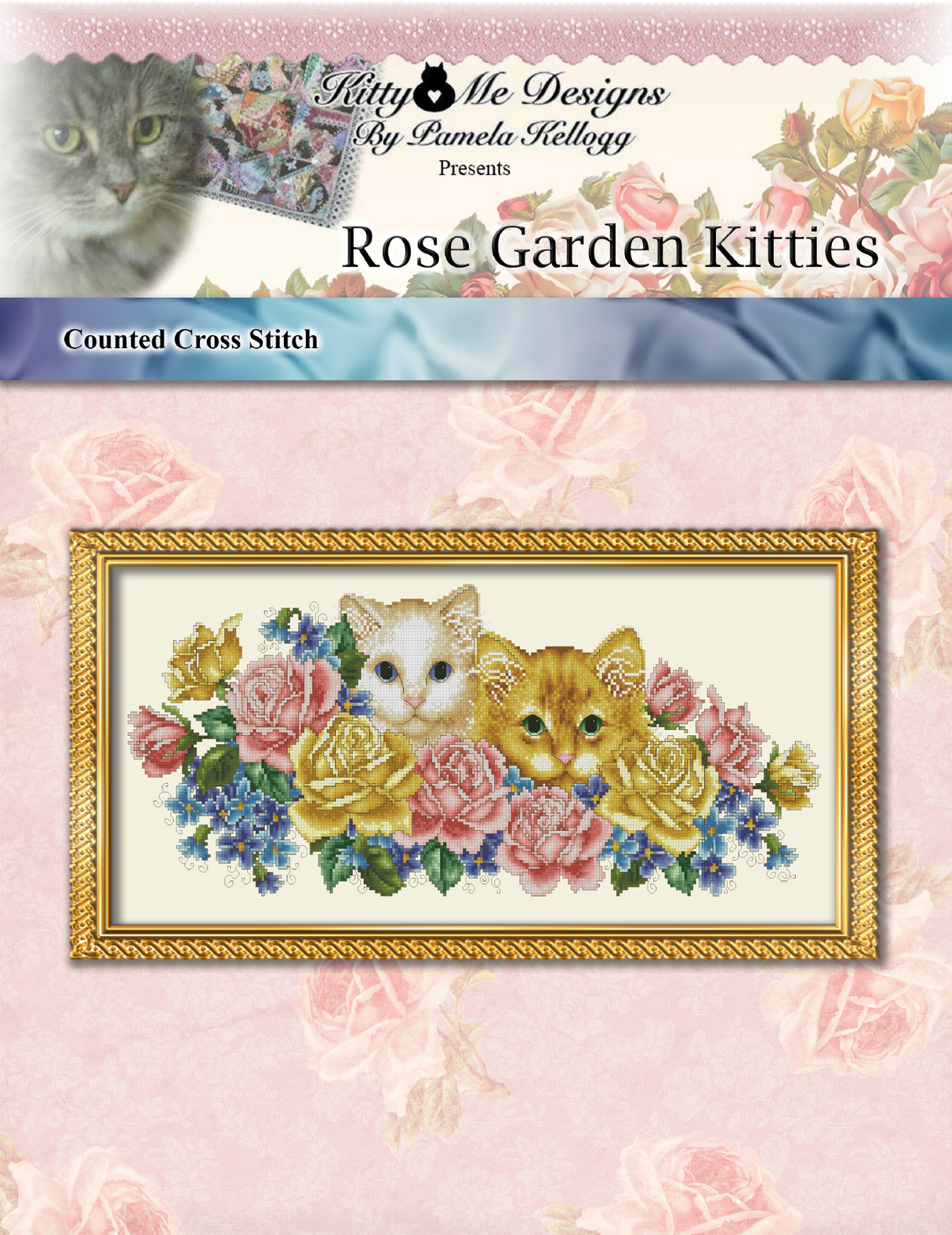 Rose Garden Kitties Cross Stitch Pattern