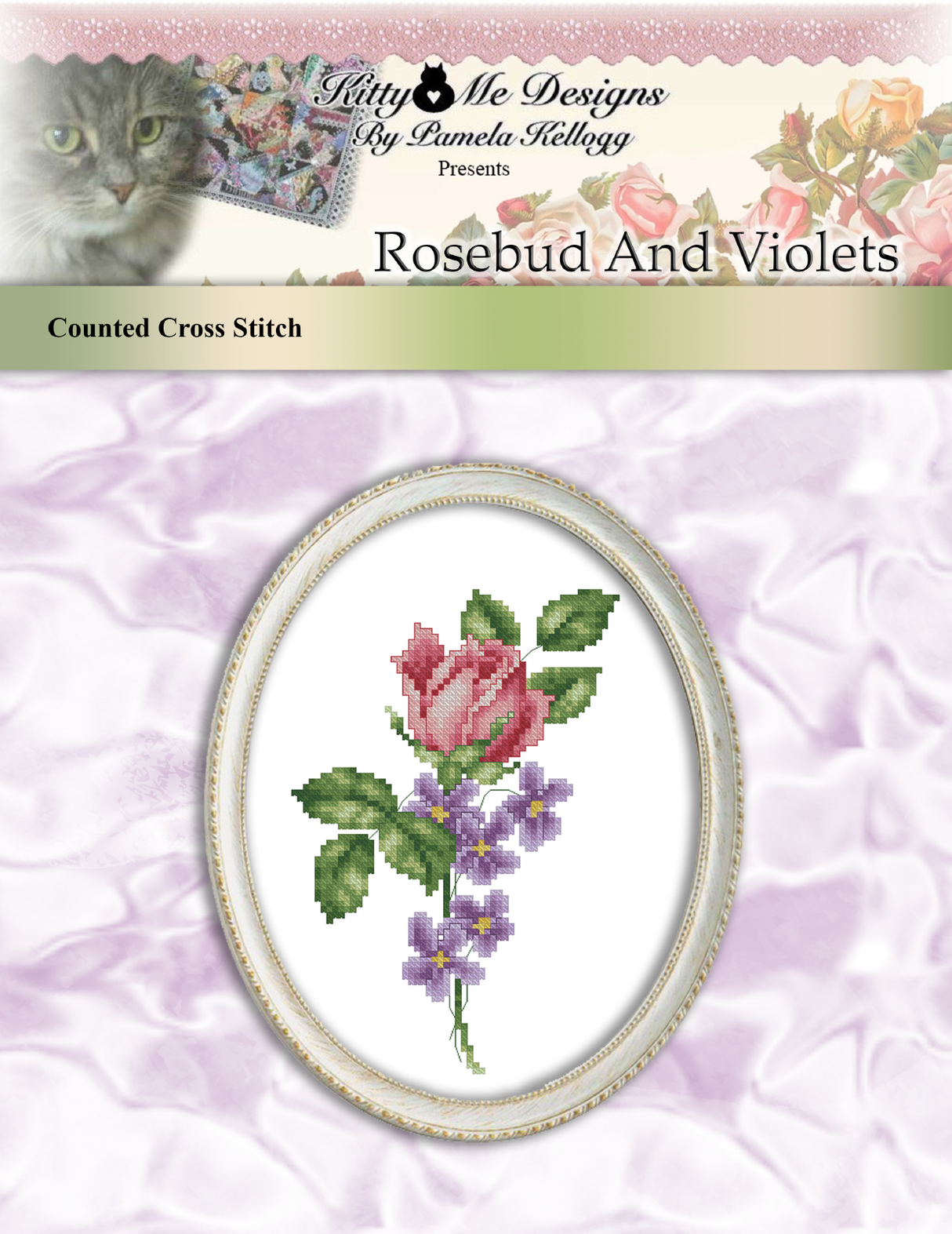 Rosebud And Violets Cross Stitch Pattern