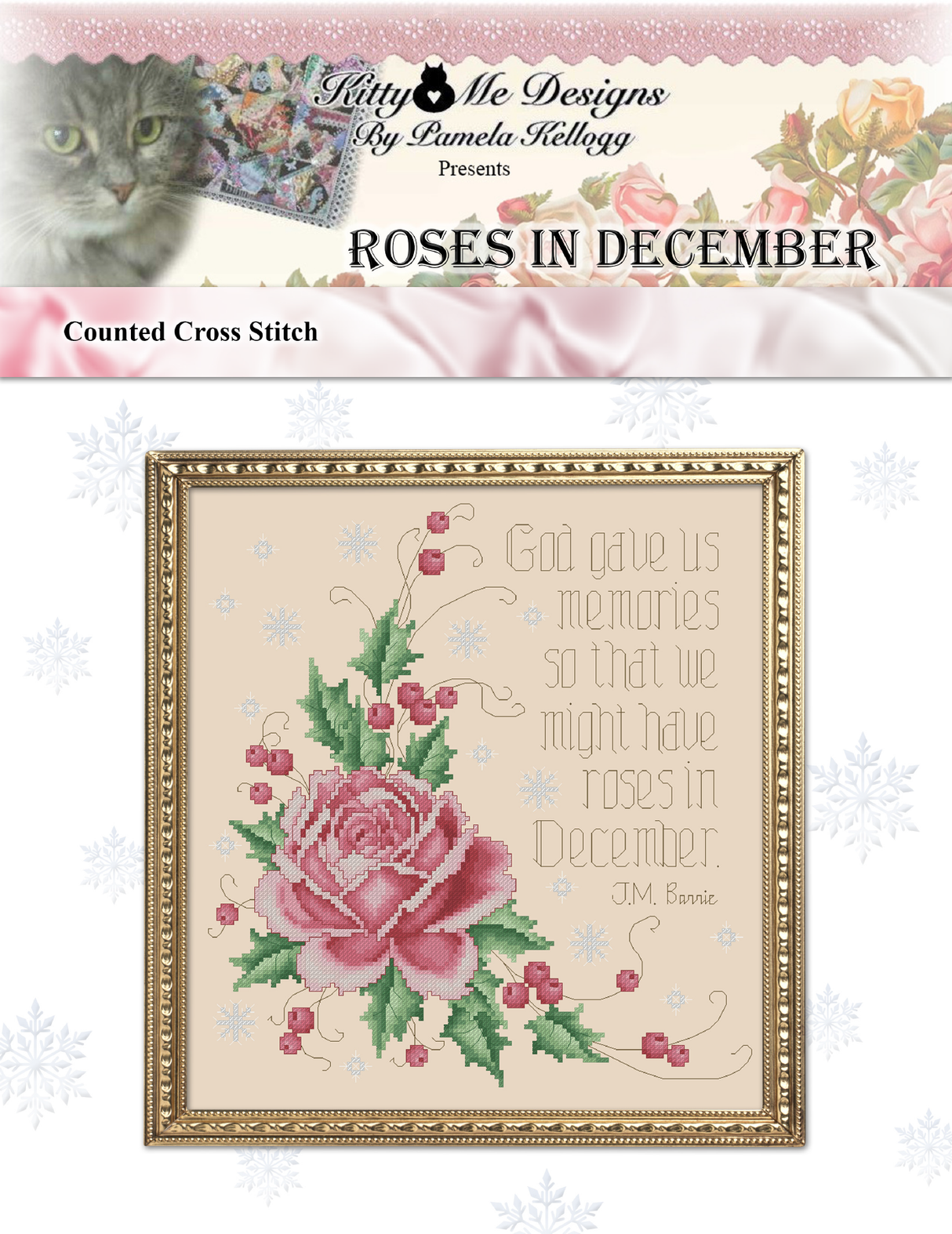 Roses In December Cross Stitch Pattern
