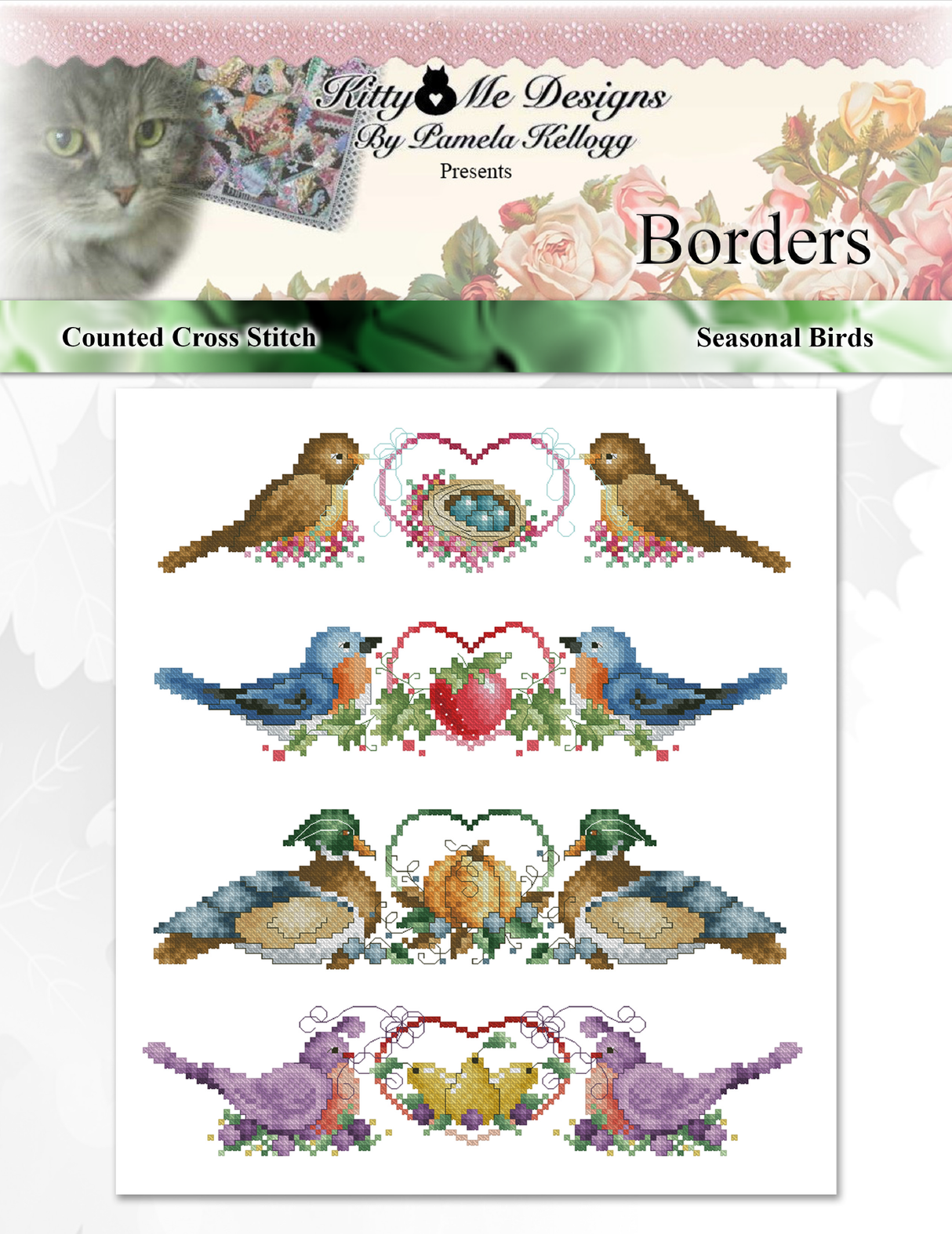 Seasonal Bird Borders Cross Stitch Pattern