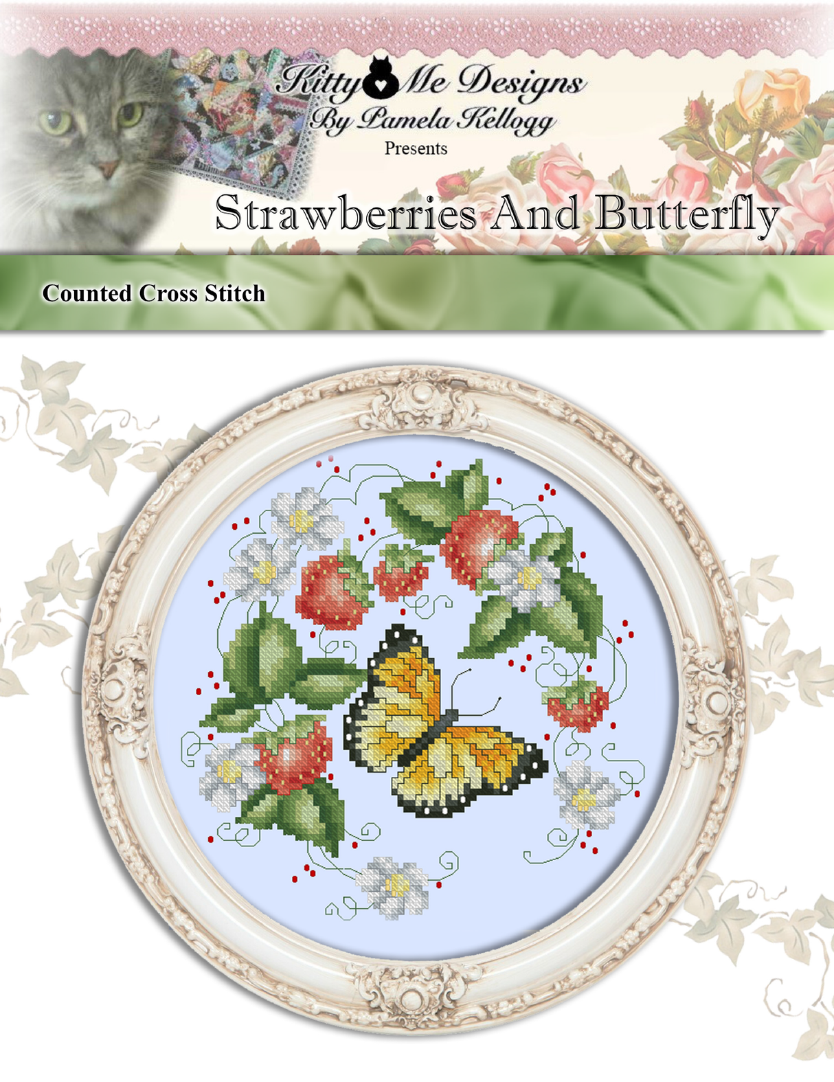 Strawberries And Butterfly Cross Stitch Pattern