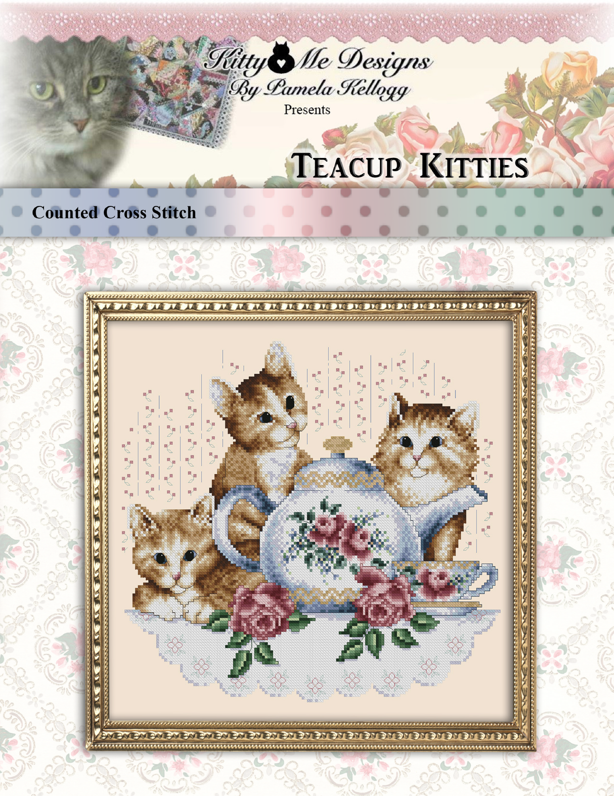 Teacup Kitties Cross Stitch Pattern
