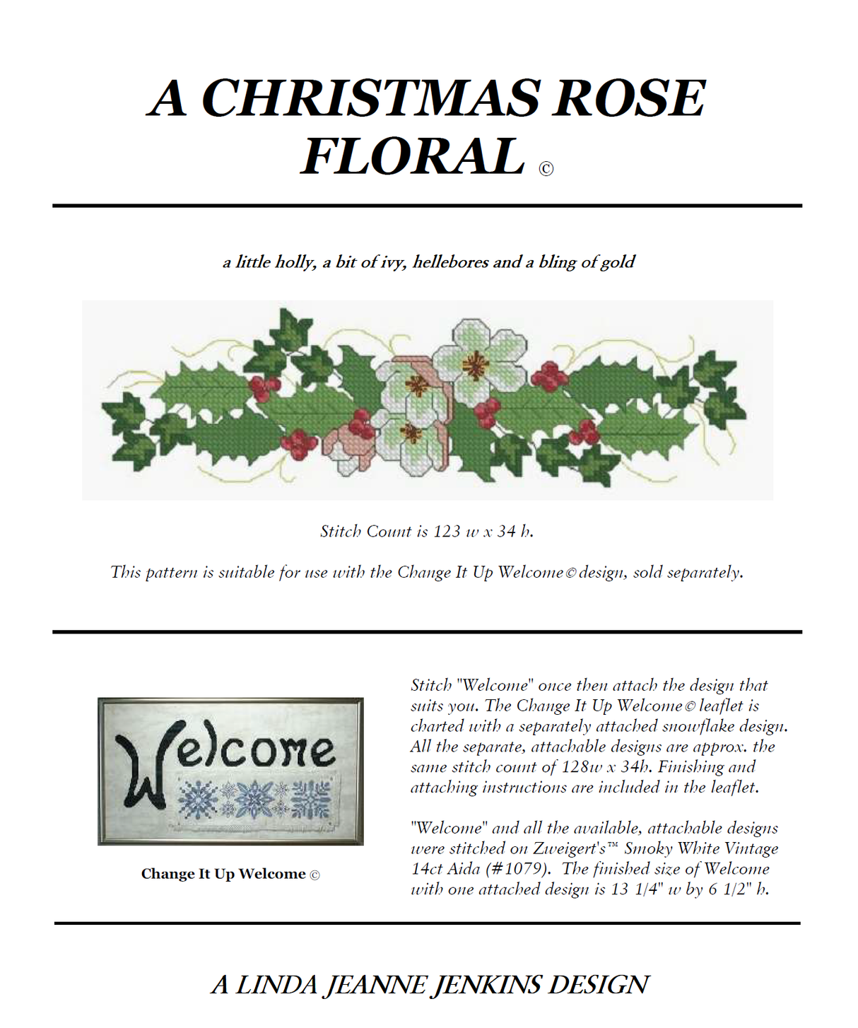 Welcome Christmas Rose Floral Cross Stitch Pattern