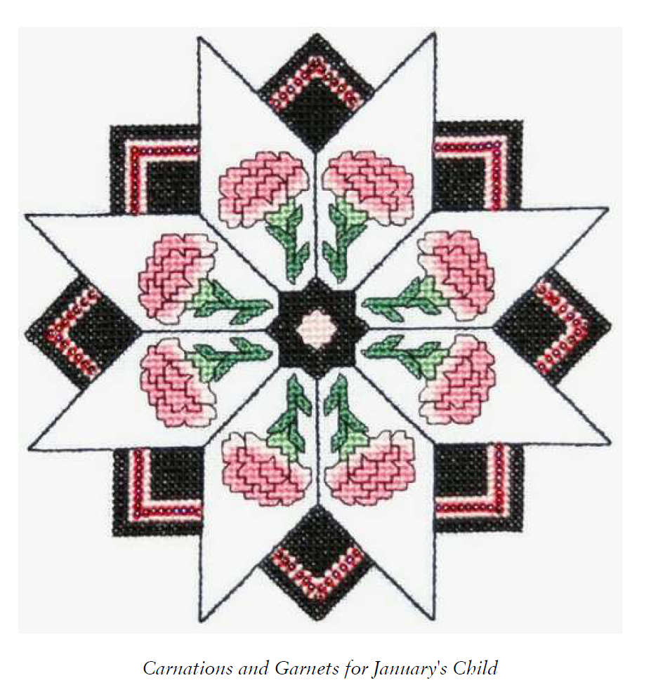 Birth Month Flower and Gem 01 Jan Cross Stitch Pattern