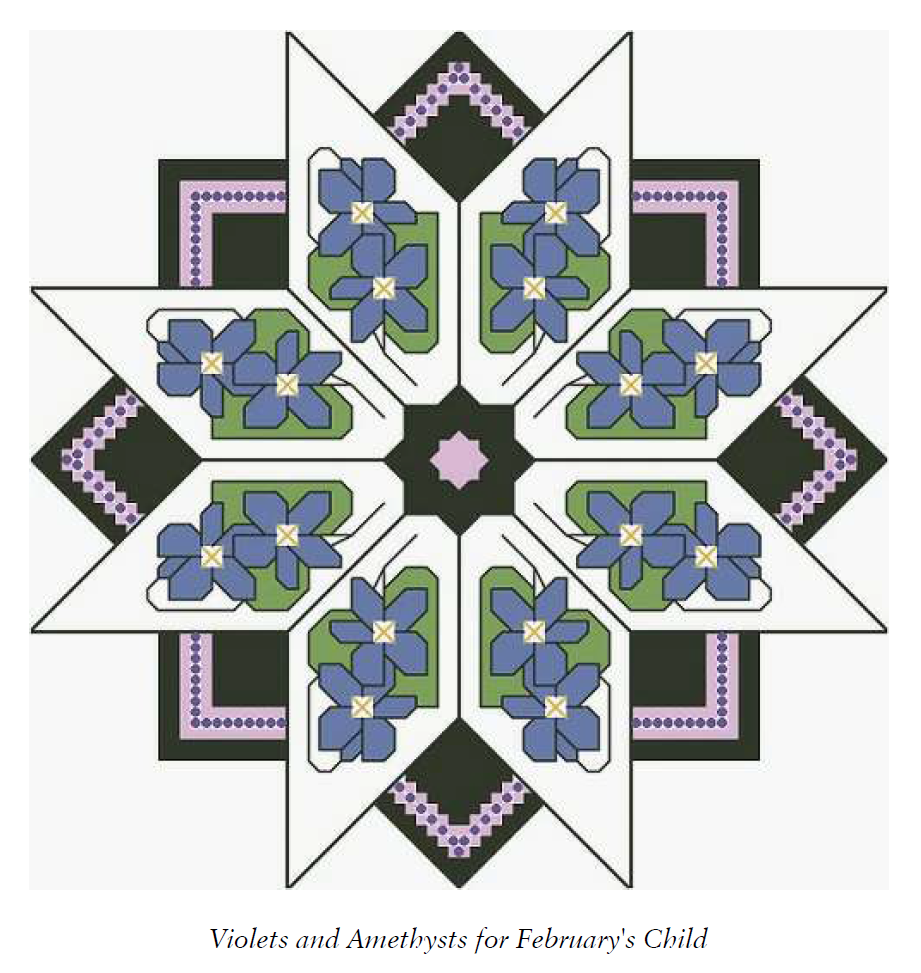 Birth Month Flower and Gem 02 Feb Cross Stitch Pattern