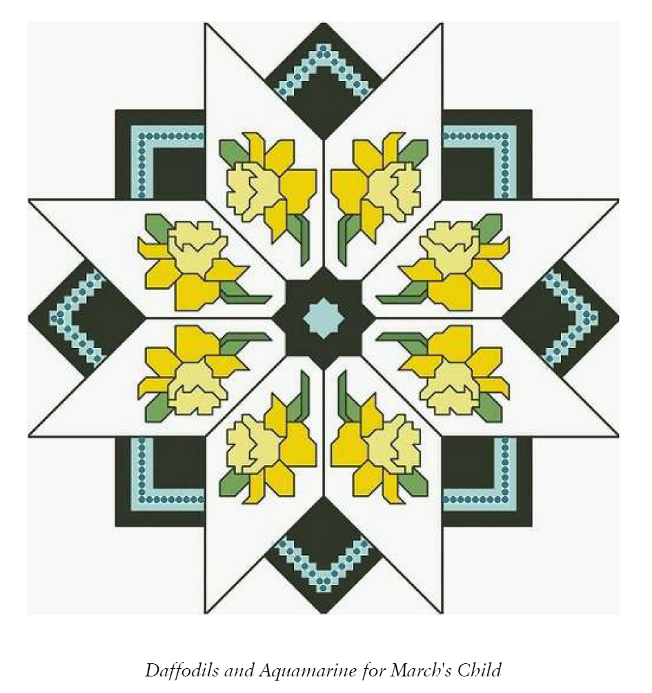 Birth Month Flower and Gem 03 Mar Cross Stitch Pattern