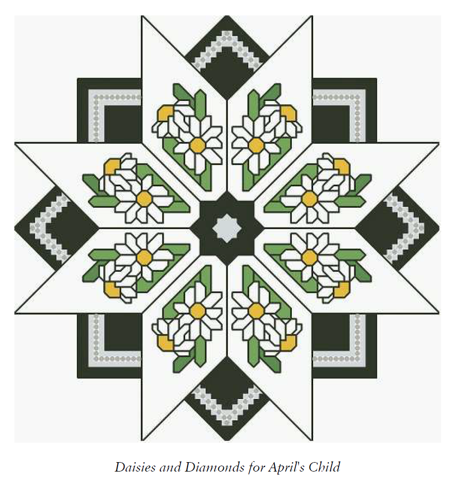 Birth Month Flower and Gem 04 Apr Cross Stitch Pattern