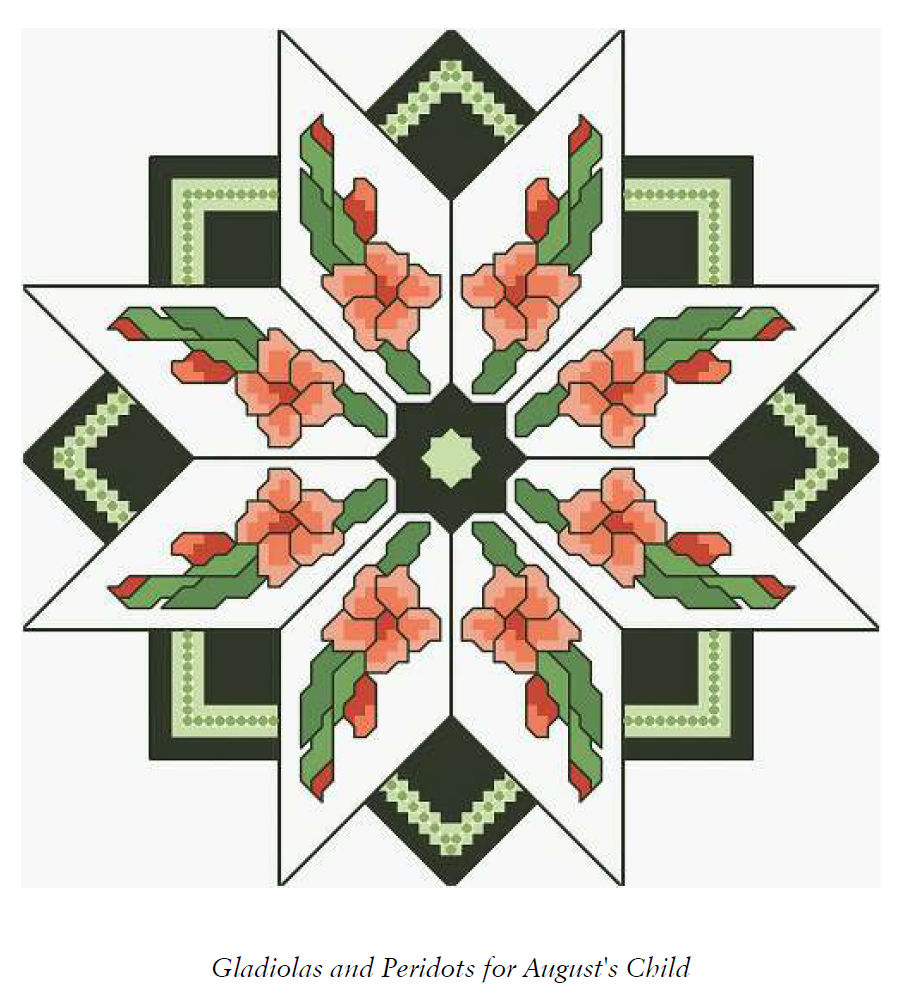 Birth Month Flower and Gem 08 Aug Cross Stitch Pattern