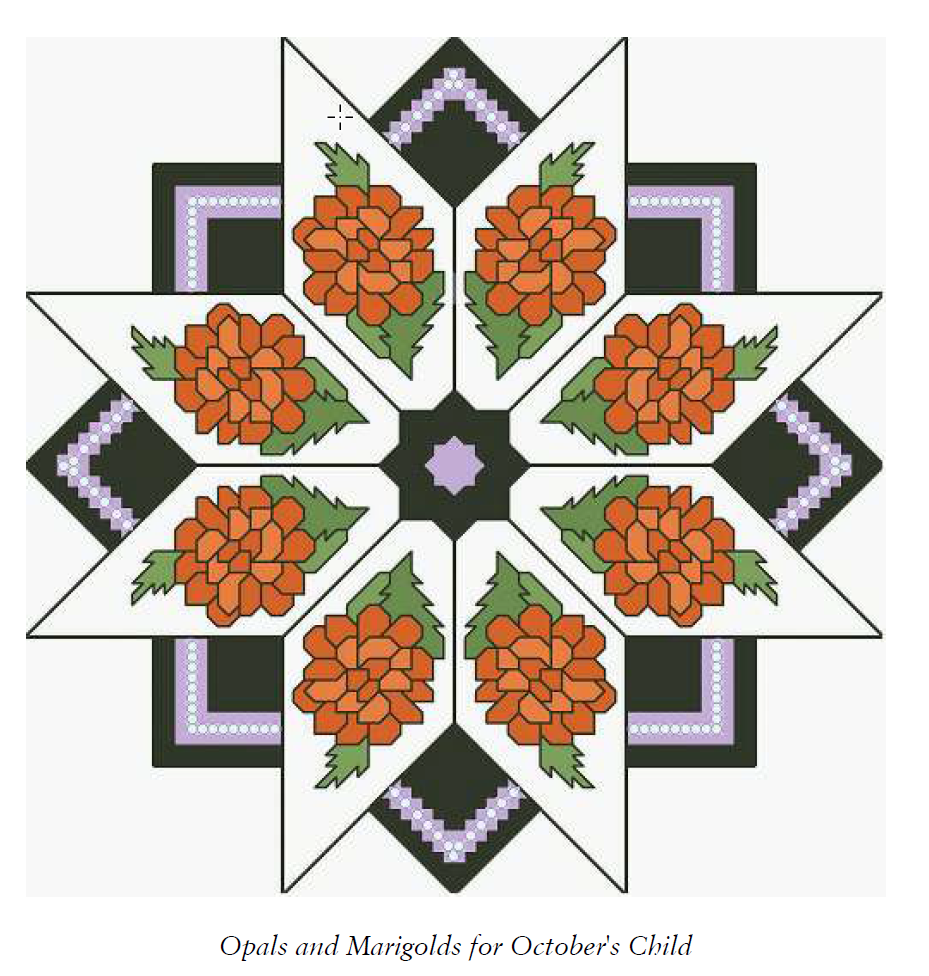 Birth Month Flower and Gem 10 Oct Cross Stitch Pattern