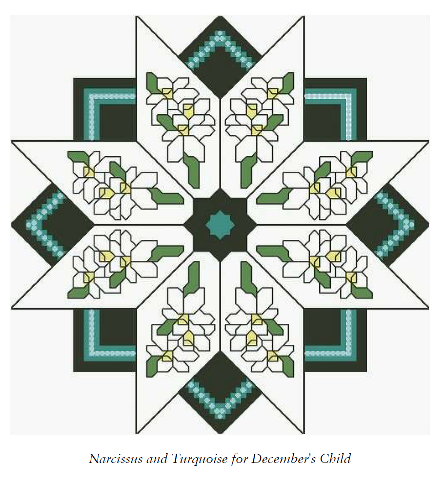 Birth Month Flower and Gem 12 Dec Cross Stitch Pattern