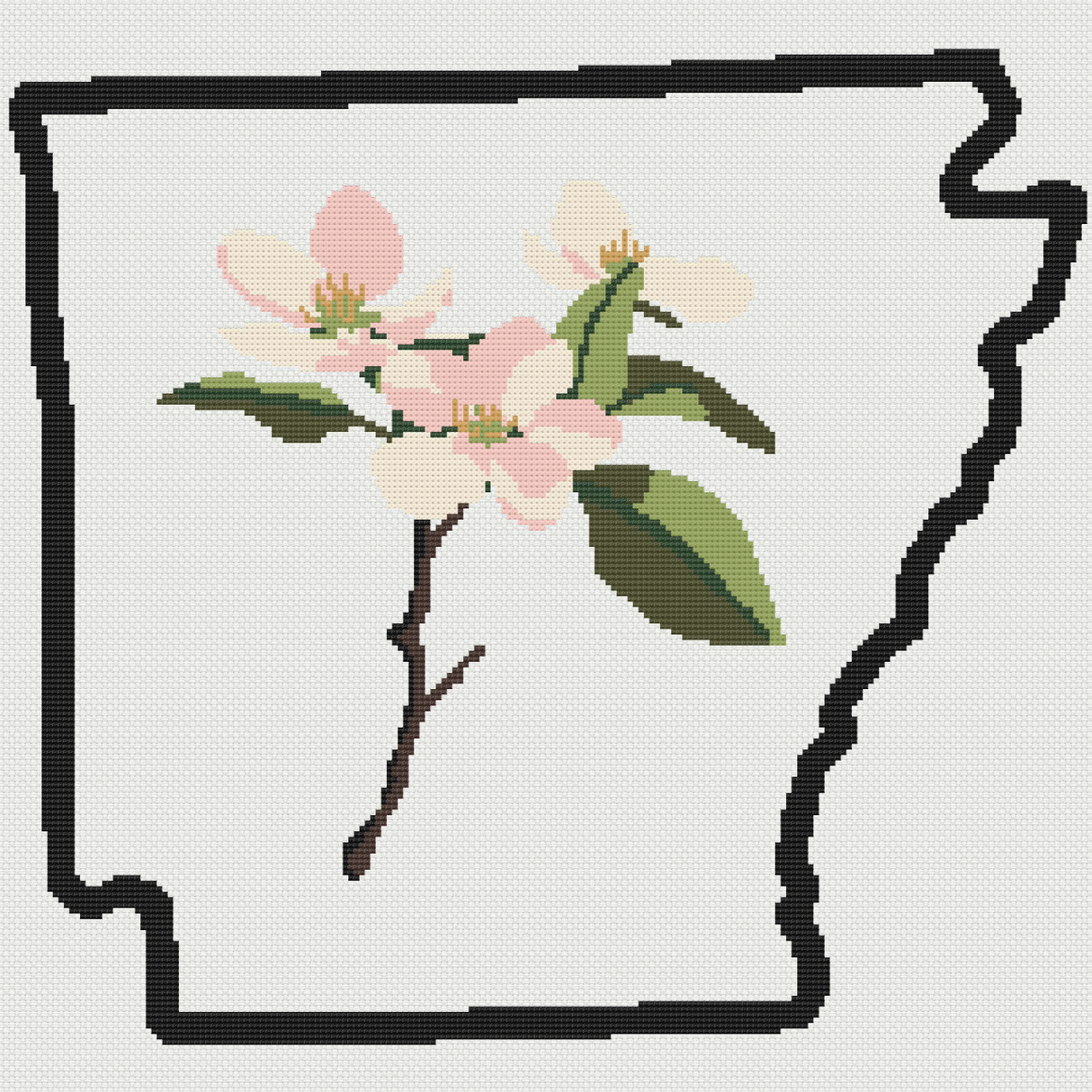 Arkansas & Apple Blossom Outline Map Black Cross Stitch Pattern