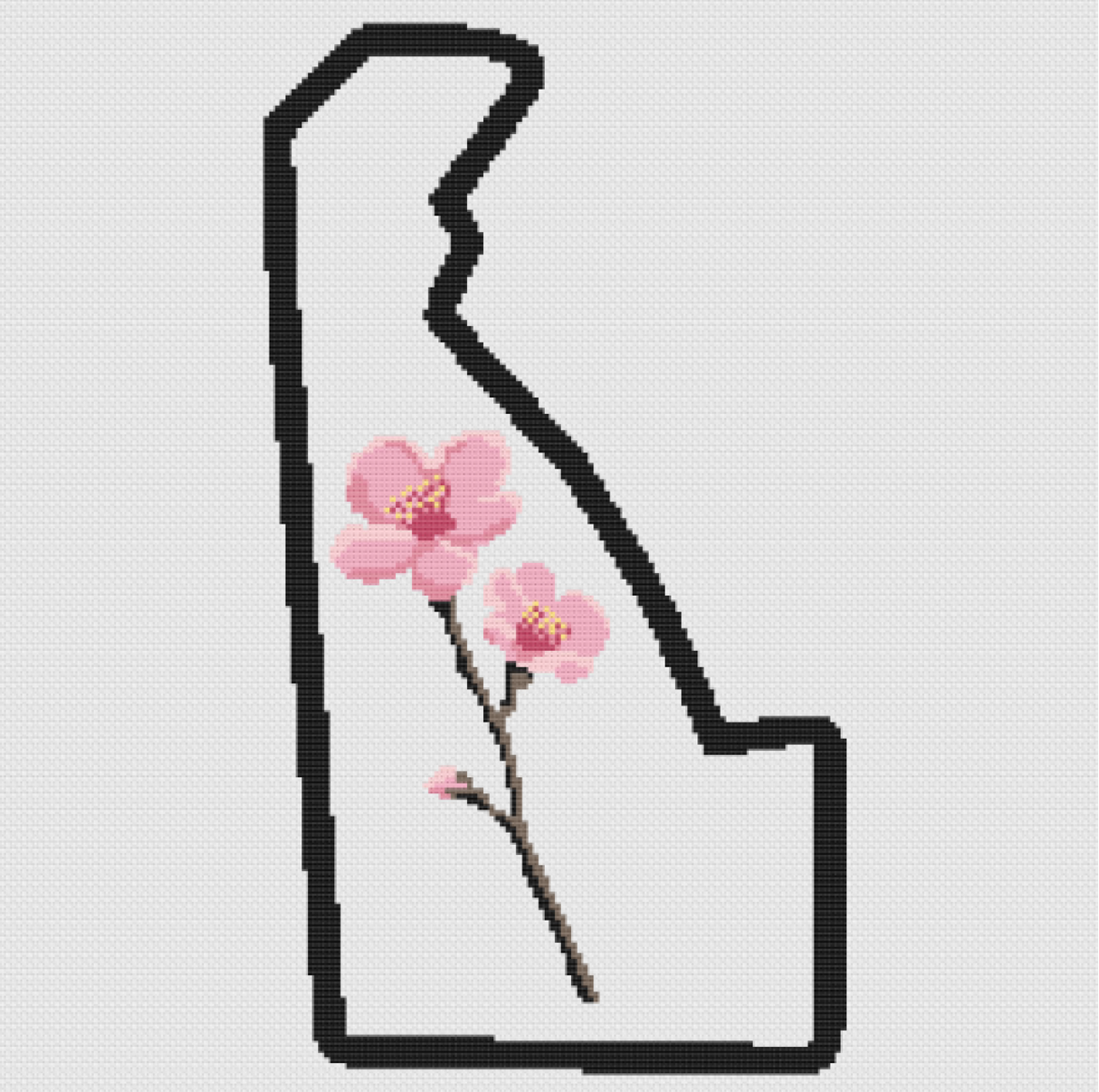 Delaware & Peach Blossom Outline Map Black Cross Stitch Pattern