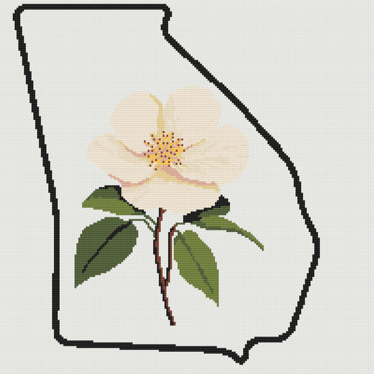 Georgia & Cherokee Rose Outline Map Black Cross Stitch Pattern