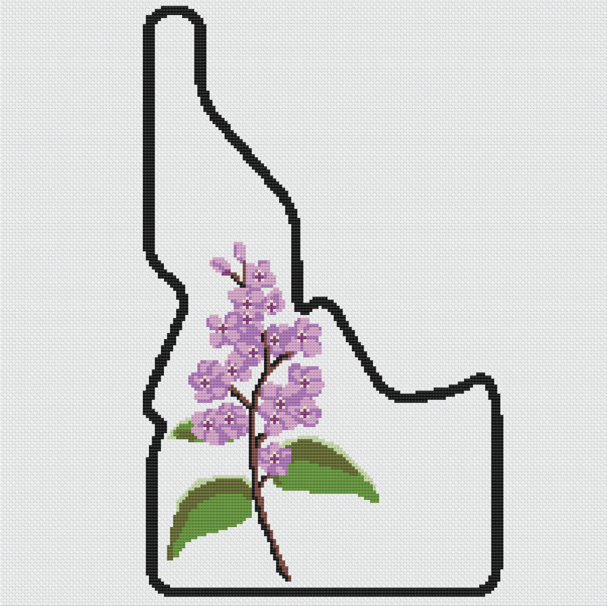 Idaho & Syringa Outline Map Black Cross Stitch Pattern