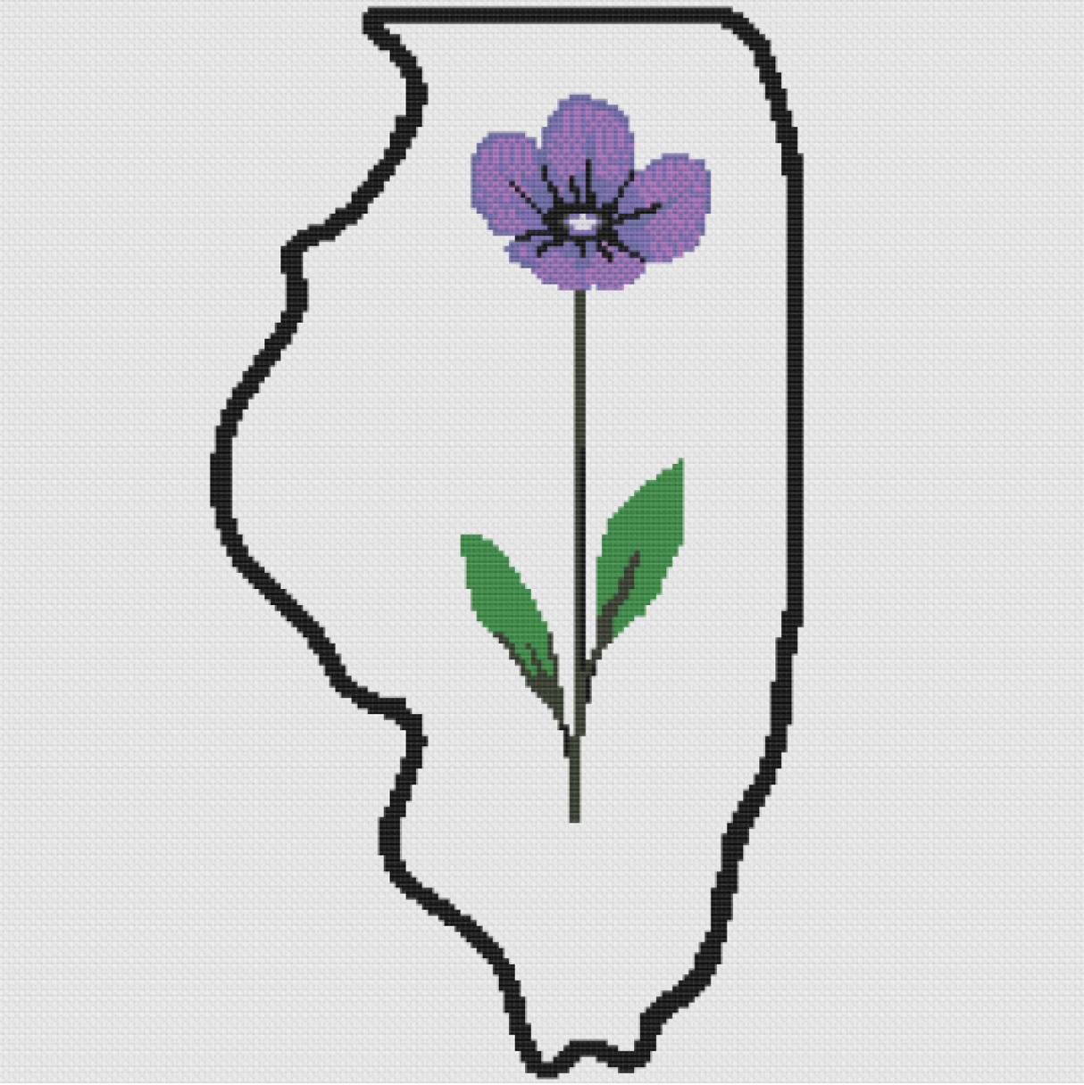 Illinois & Violet Outline Map Black Cross Stitch Pattern