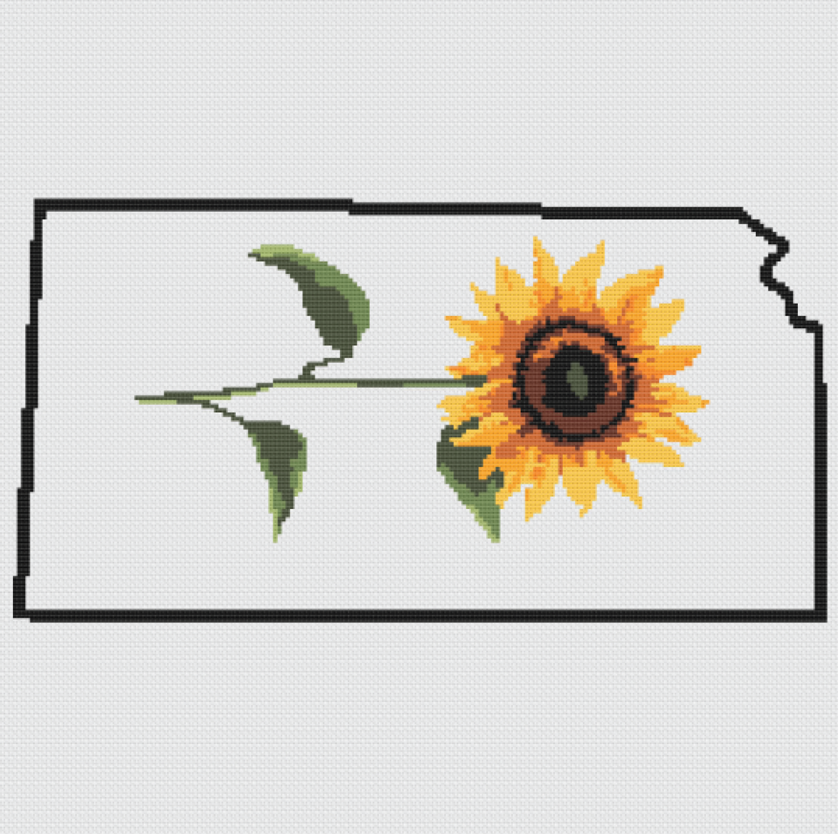 Kansas & Sunflower Outline Map Black Cross Stitch Pattern