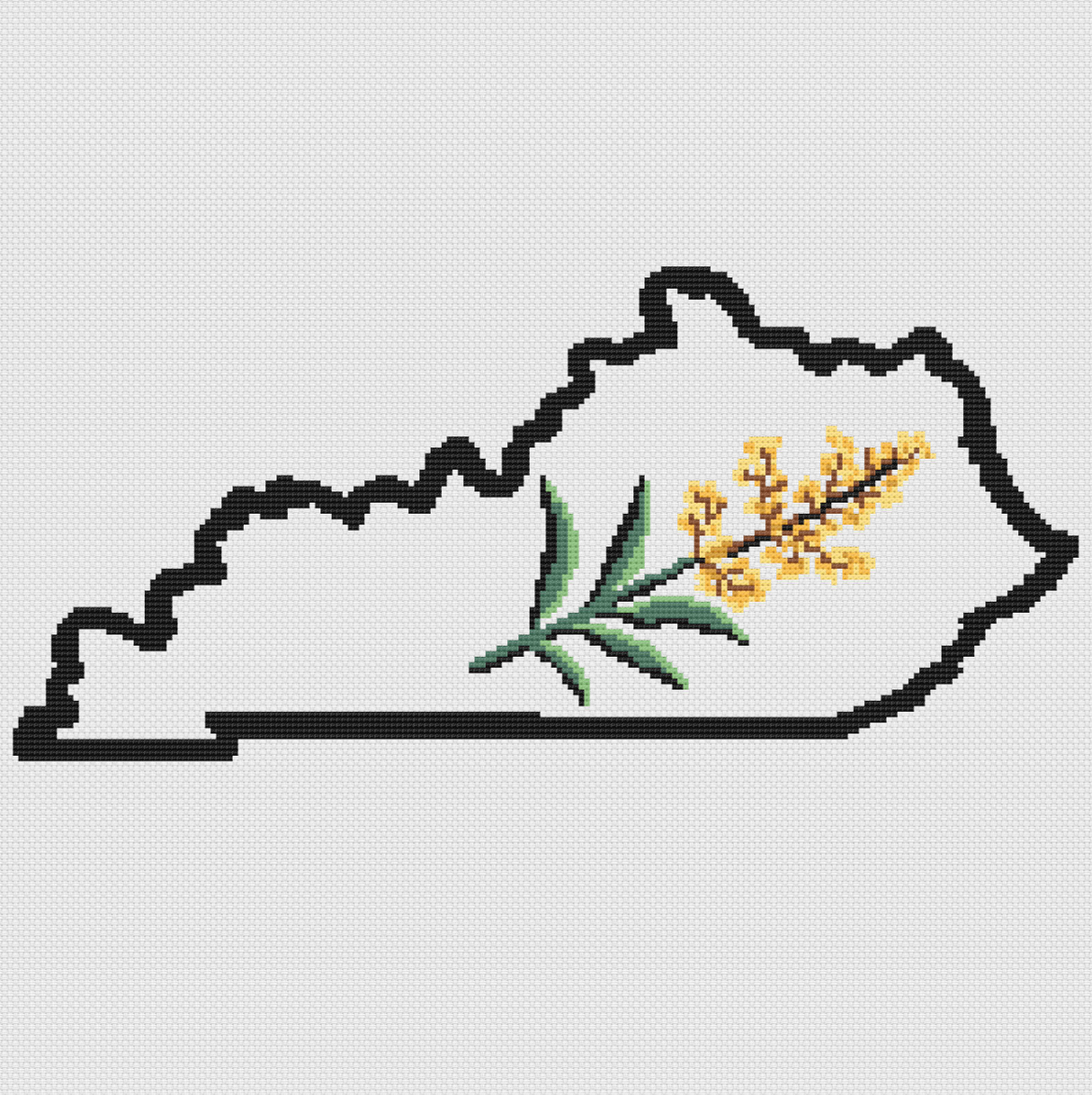 Kentucky & Goldenrod Outline Map Black Cross Stitch Pattern