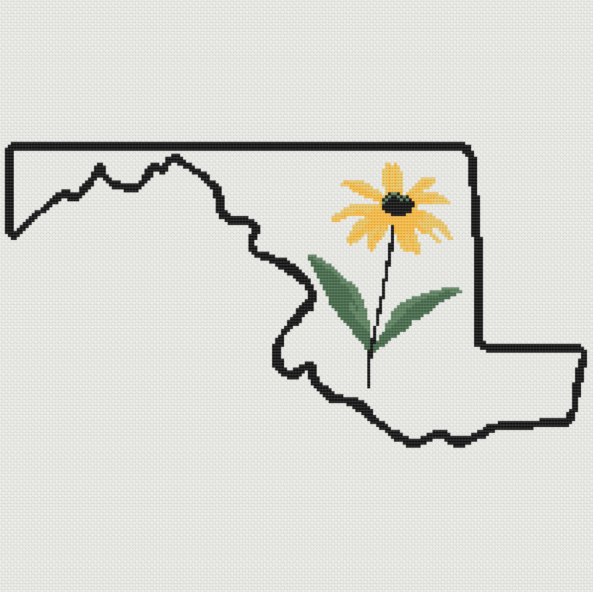 Maryland & Black-eyed Susan Outline Map Black Cross Stitch Pattern