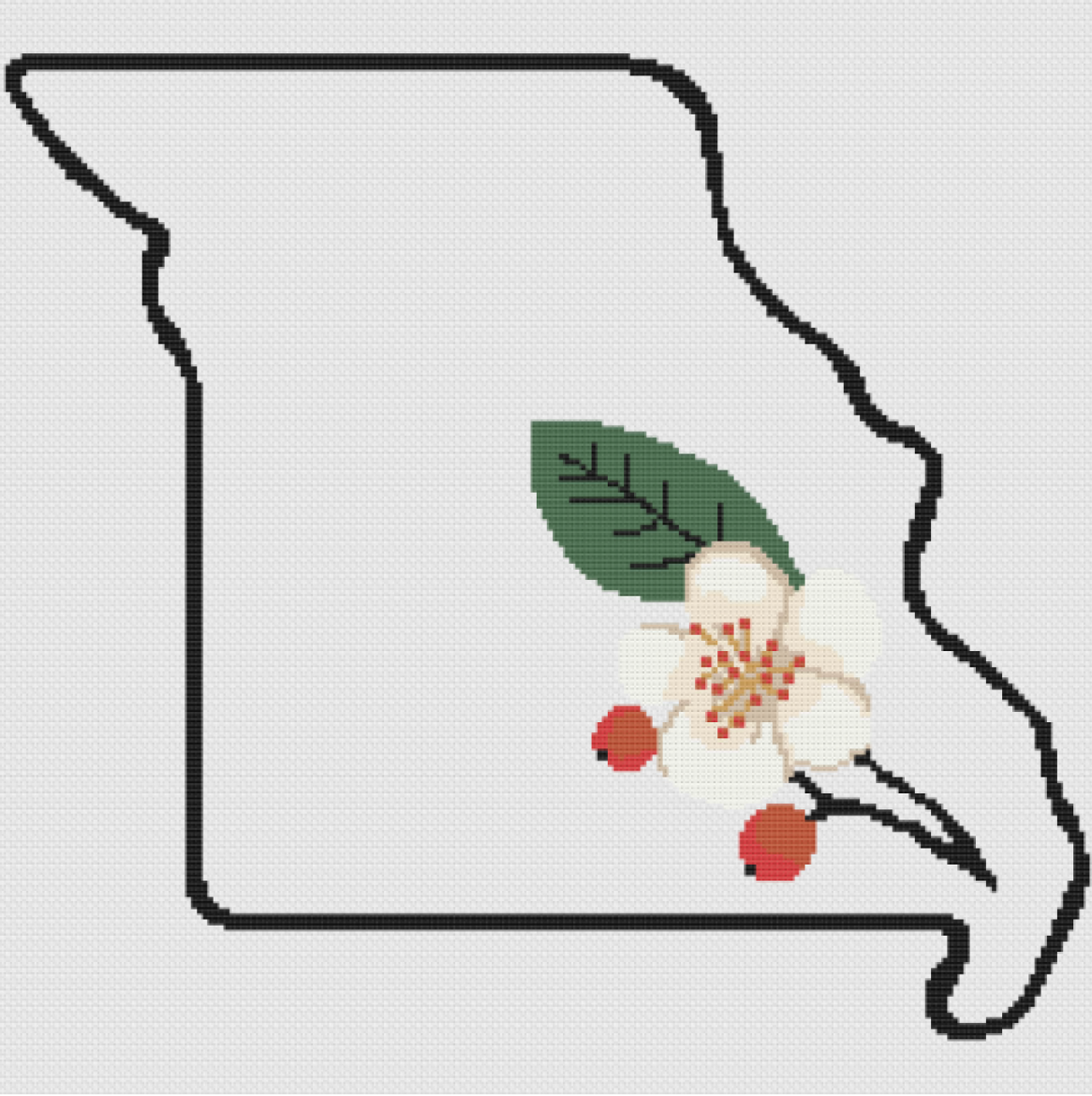 Missouri & Hawthorn Outline Map Black Cross Stitch Pattern