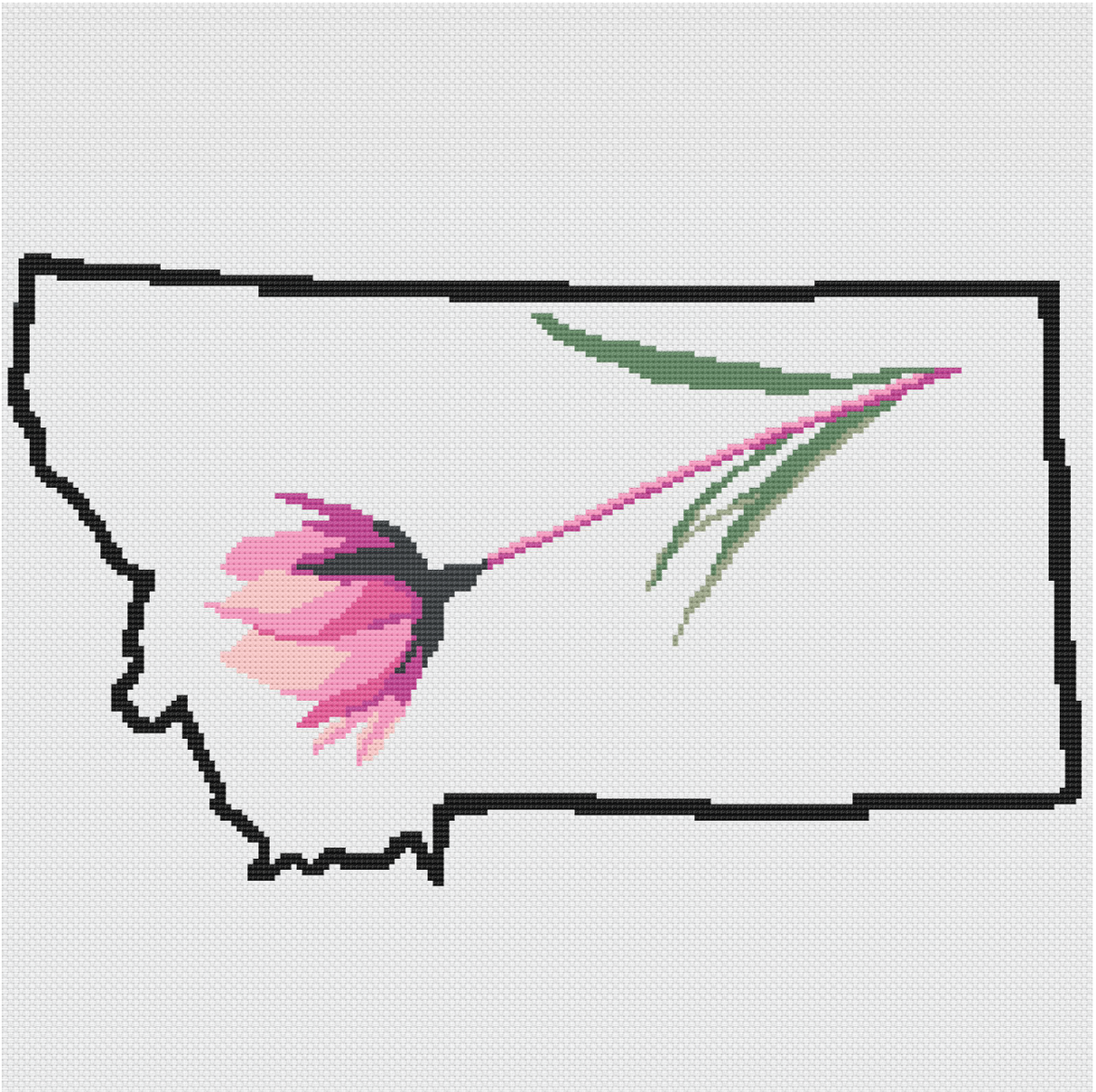 Montana & Bitterroot Outline Map Black Cross Stitch Pattern