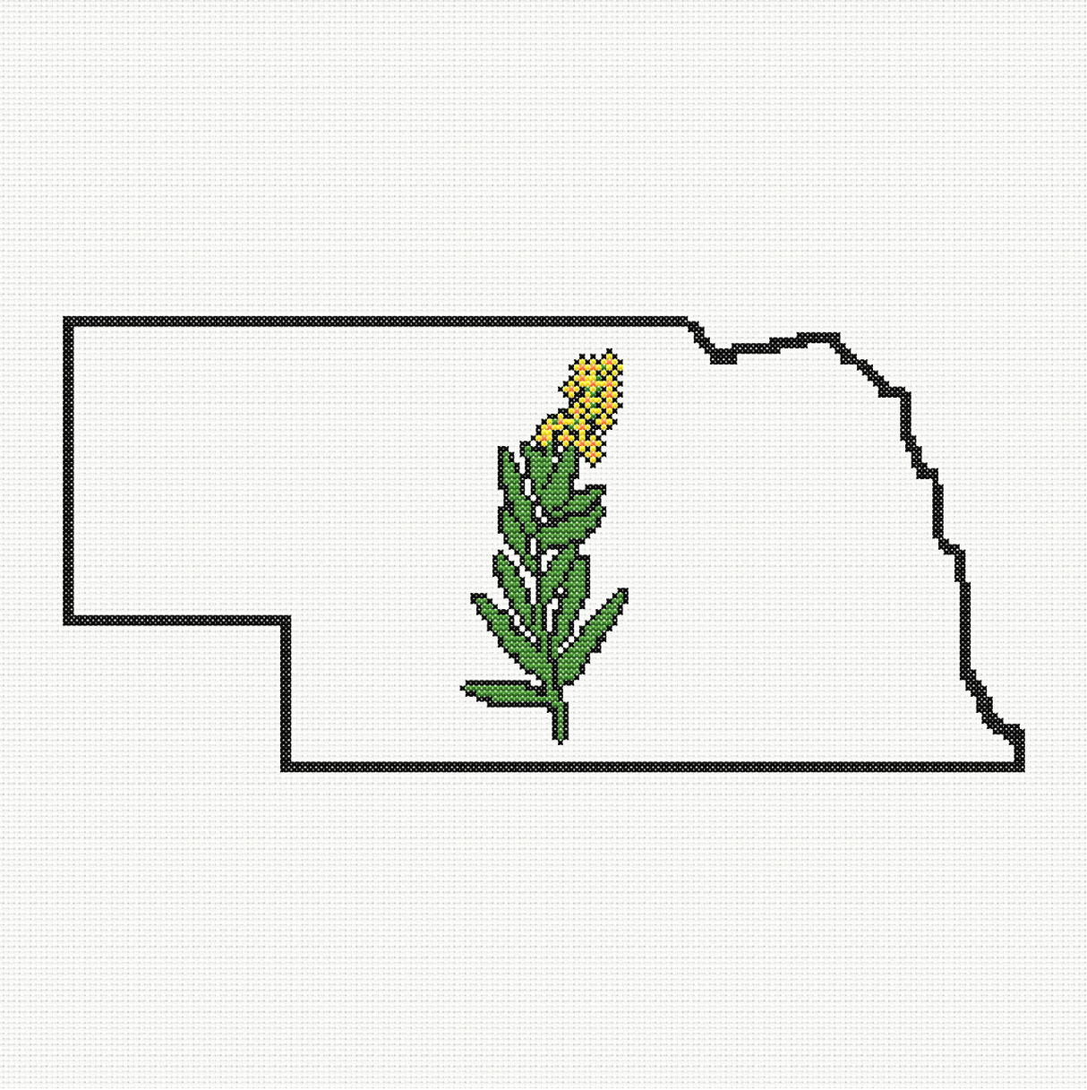 Nebraska & Golden Rod Outline Map Black Cross Stitch Pattern
