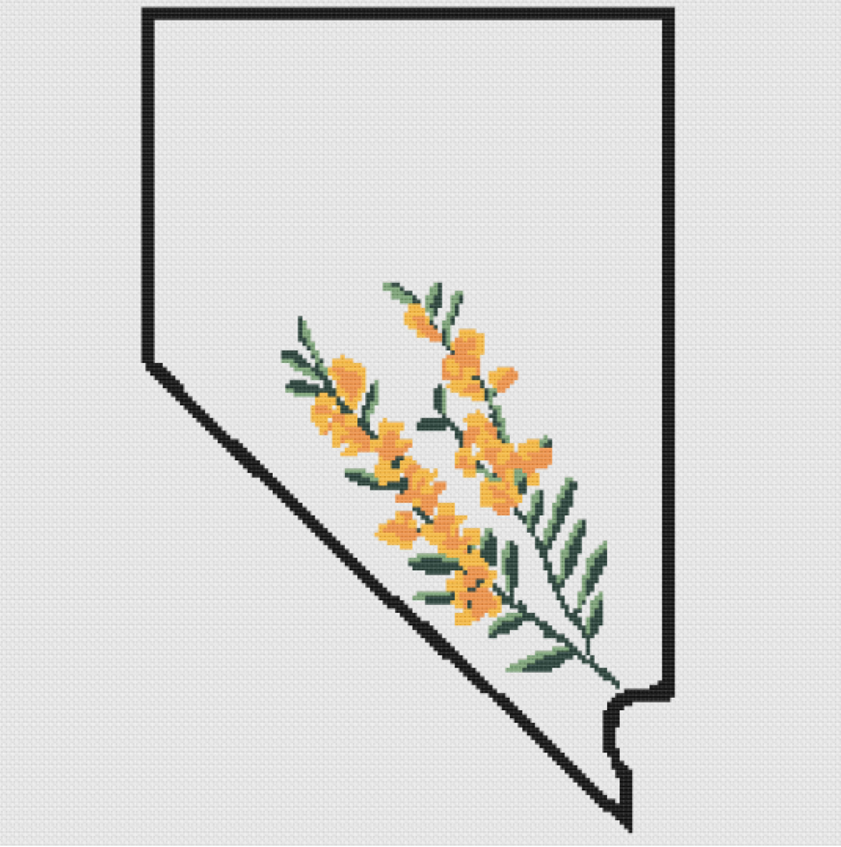 Nevada & Sagebrush Outline Map Black Cross Stitch Pattern