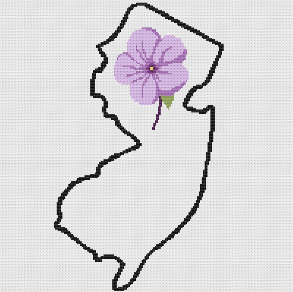 New Jersey & Violet Outline Map Black Cross Stitch Pattern