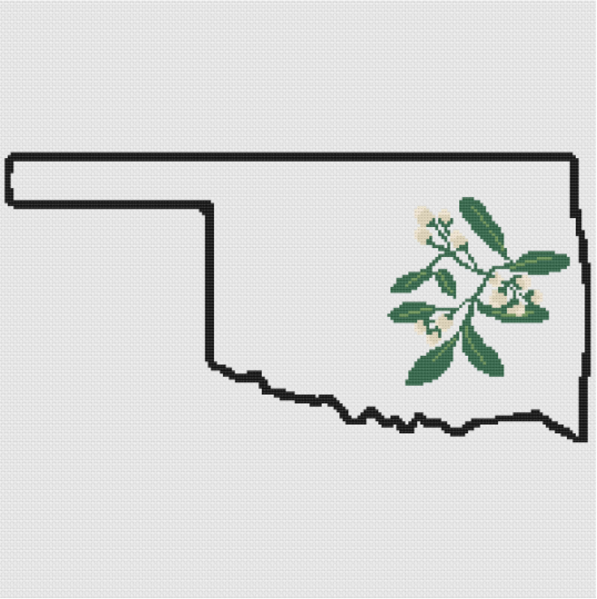 Oklahoma & Mistletoe Outline Map Black Cross Stitch Pattern