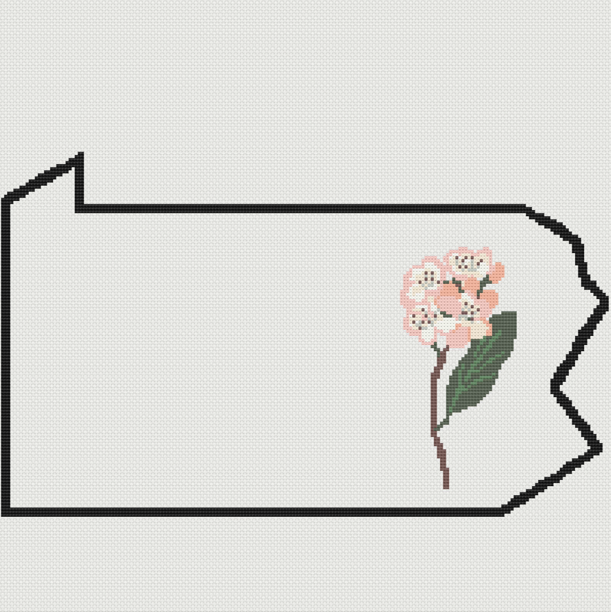 Pennsylvania & Mountain Laurel Outline Map Black Cross Stitch Pattern