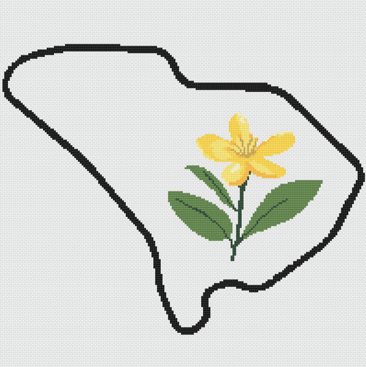 South Carolina & Yellow Jessamine Outline Map Black Cross Stitch Pattern