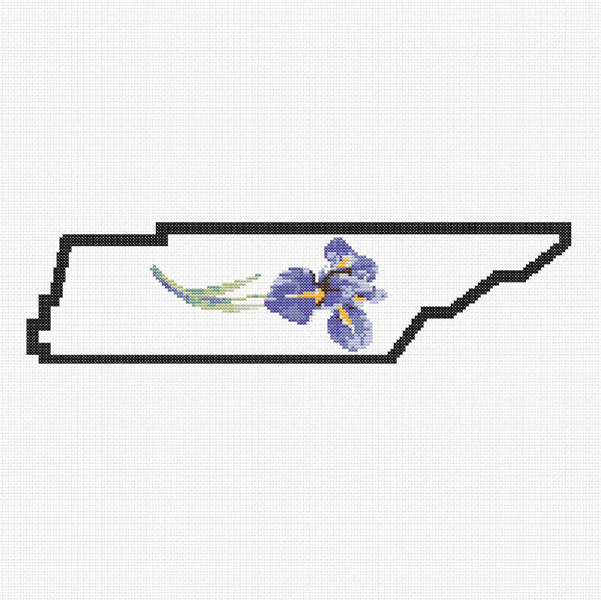 Tennessee & Iris Flower Outline Map Black Cross Stitch Pattern