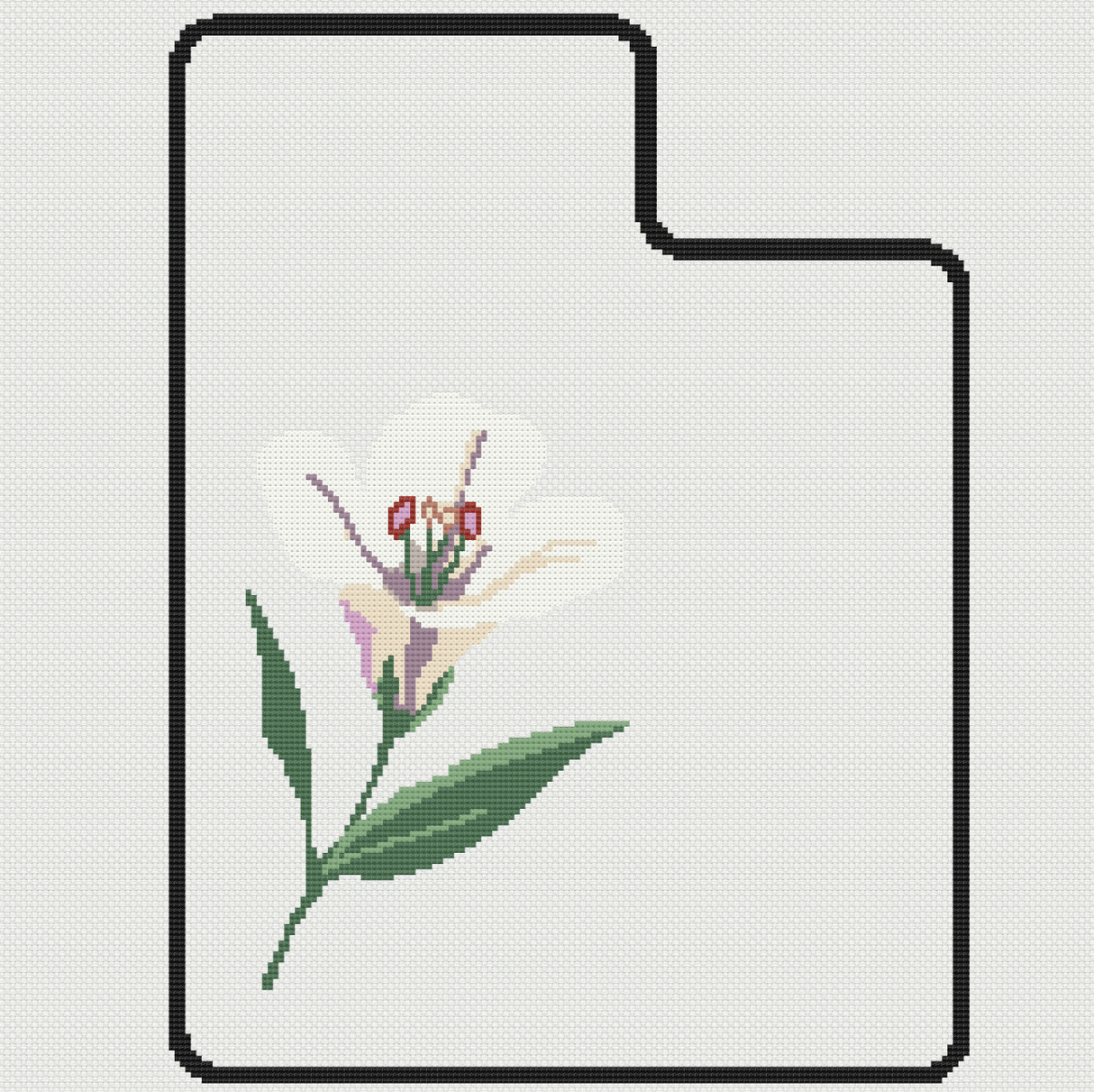 Utah & Sego Lily Outline Map Black Cross Stitch Pattern