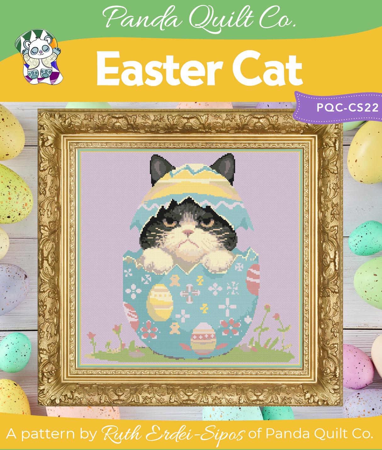 Easter Cat Grump Cross Stitch Pattern