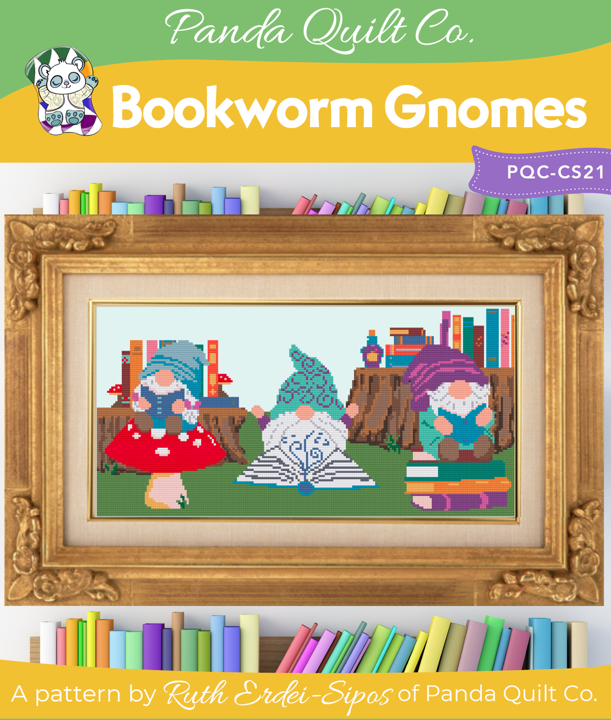 Bookworm Gnomes Cross Stitch Pattern