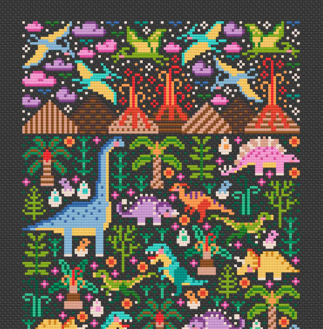 Dino Garden Cross Stitch Pattern