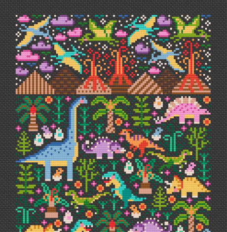 Dino Garden Cross Stitch Pattern