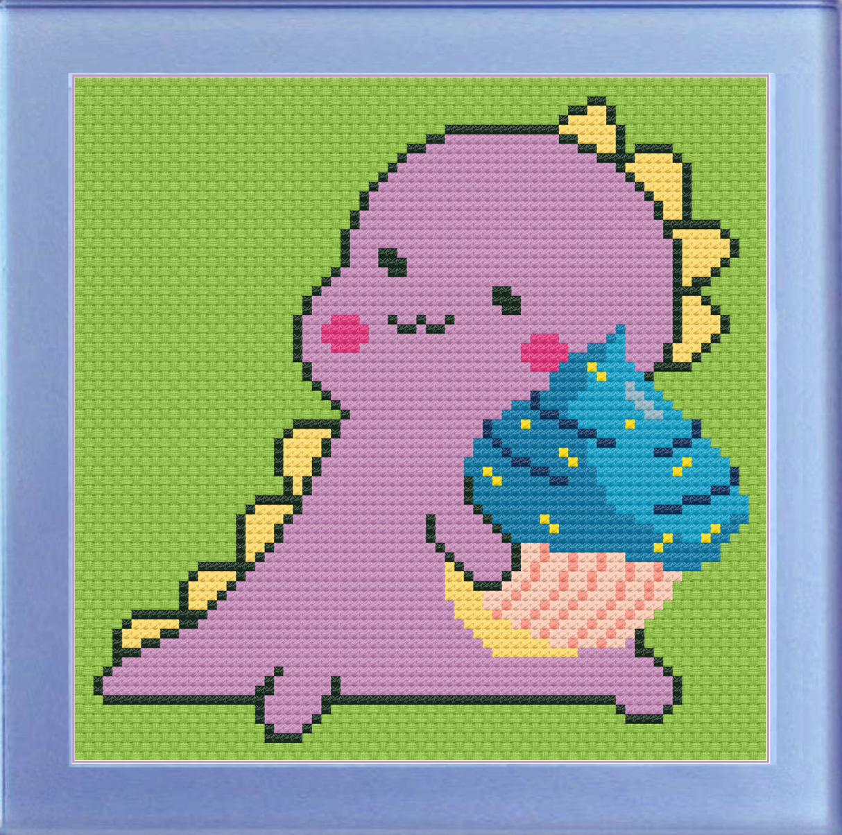 Cupcake Dinosaur Cross Stitch Pattern