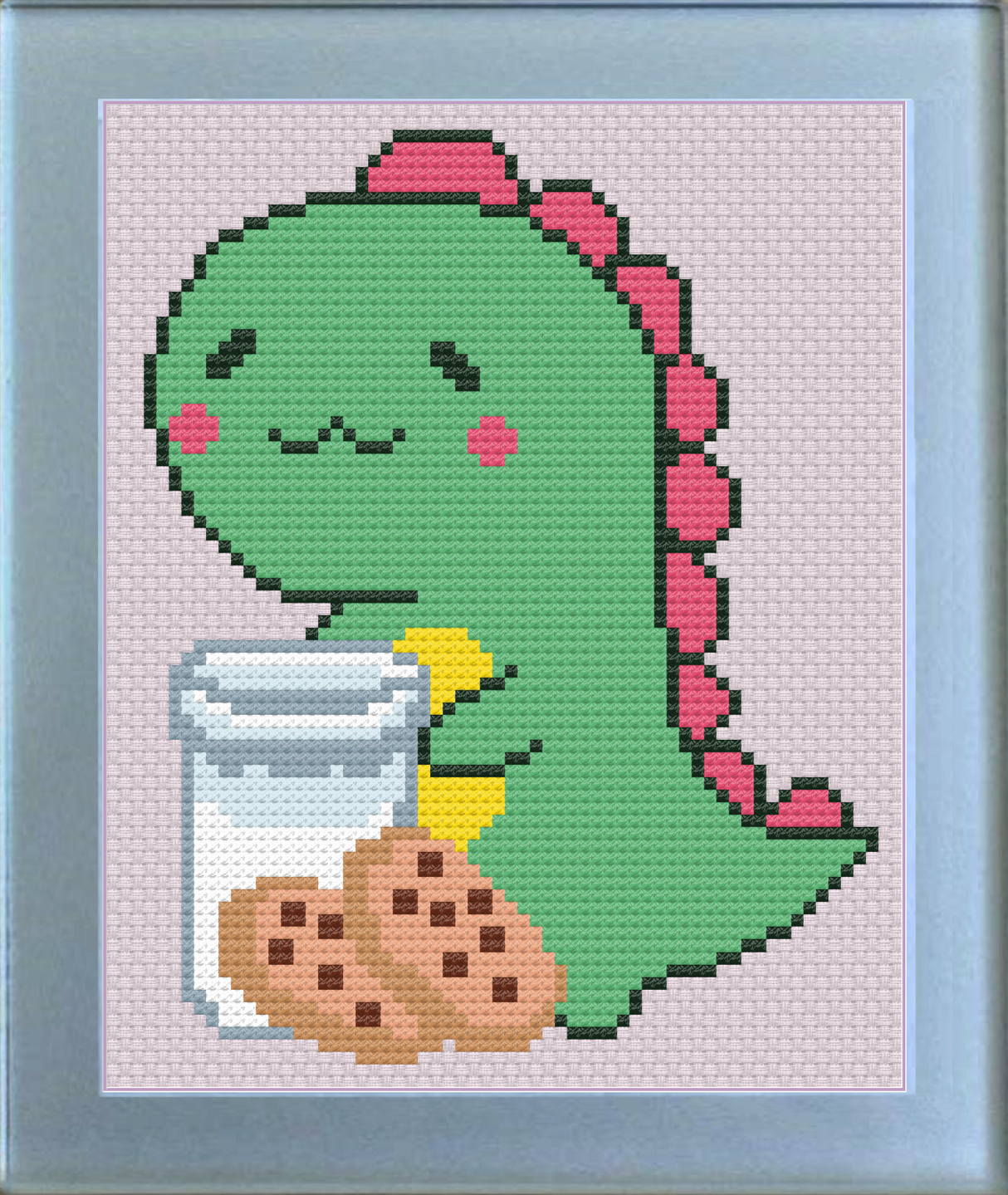 Milk and Cookies Dinosaur Cross Stitch Pattern