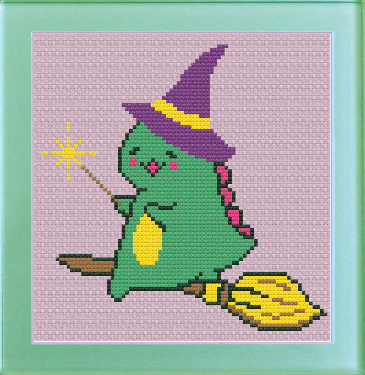 Witch Dinosaur Cross Stitch Pattern