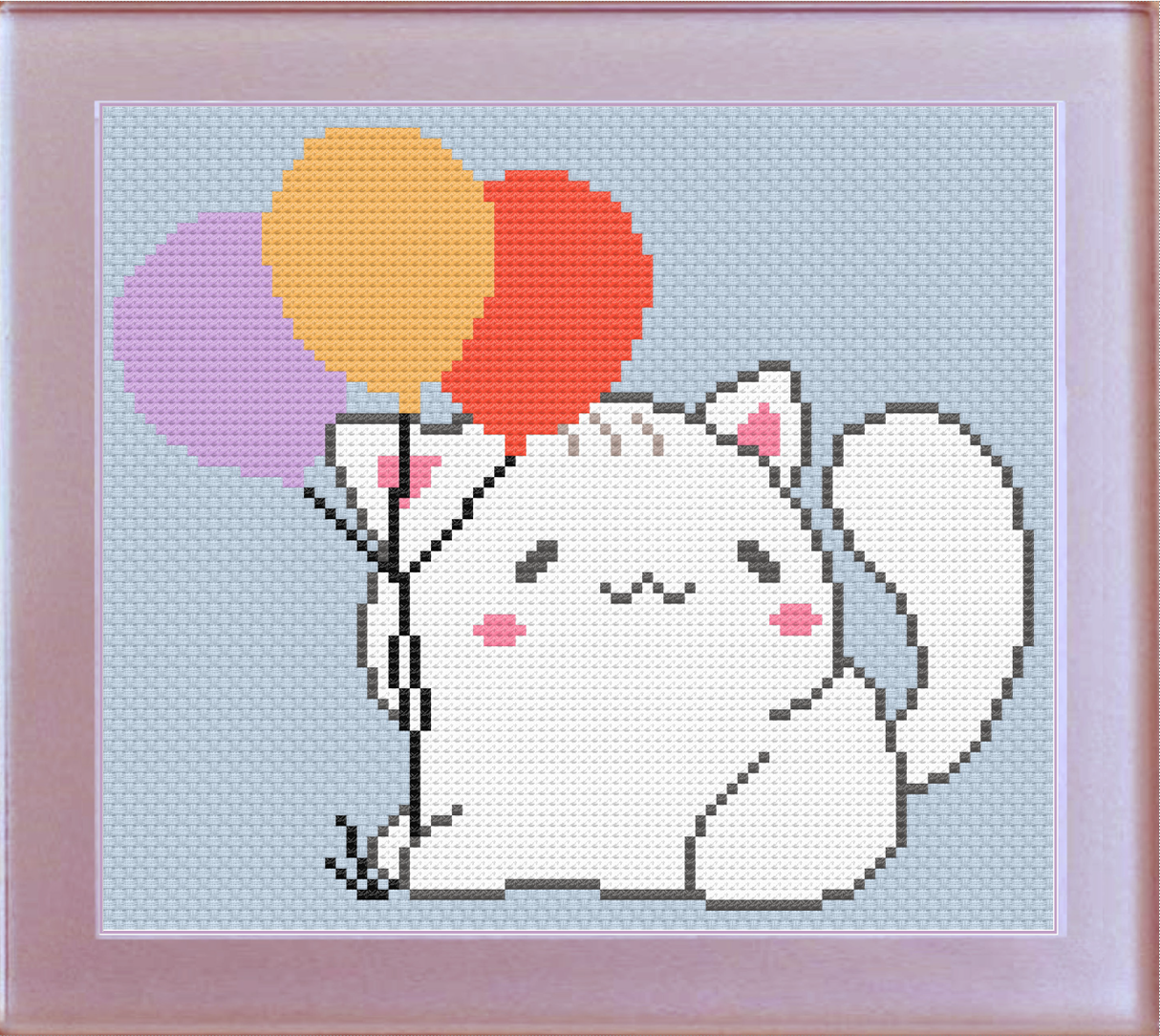 Balloon Kitty Cross Stitch Pattern