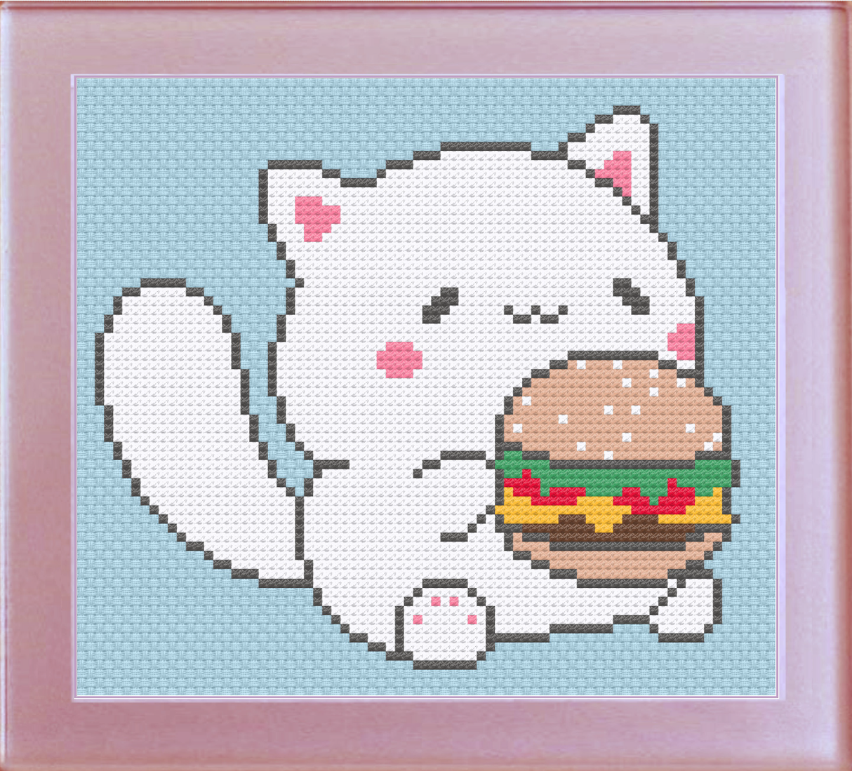 Cheeseburger Kitty Cross Stitch Pattern