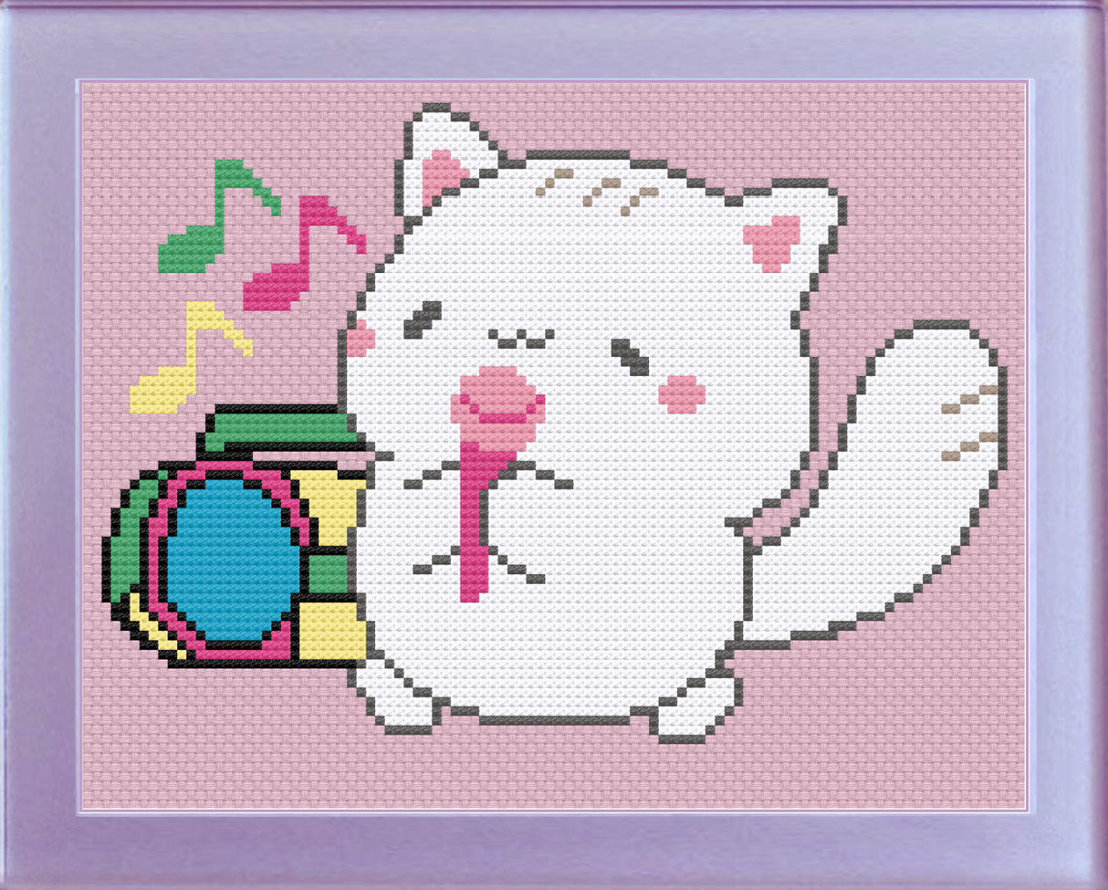 Karaoke Kitty Cross Stitch Pattern