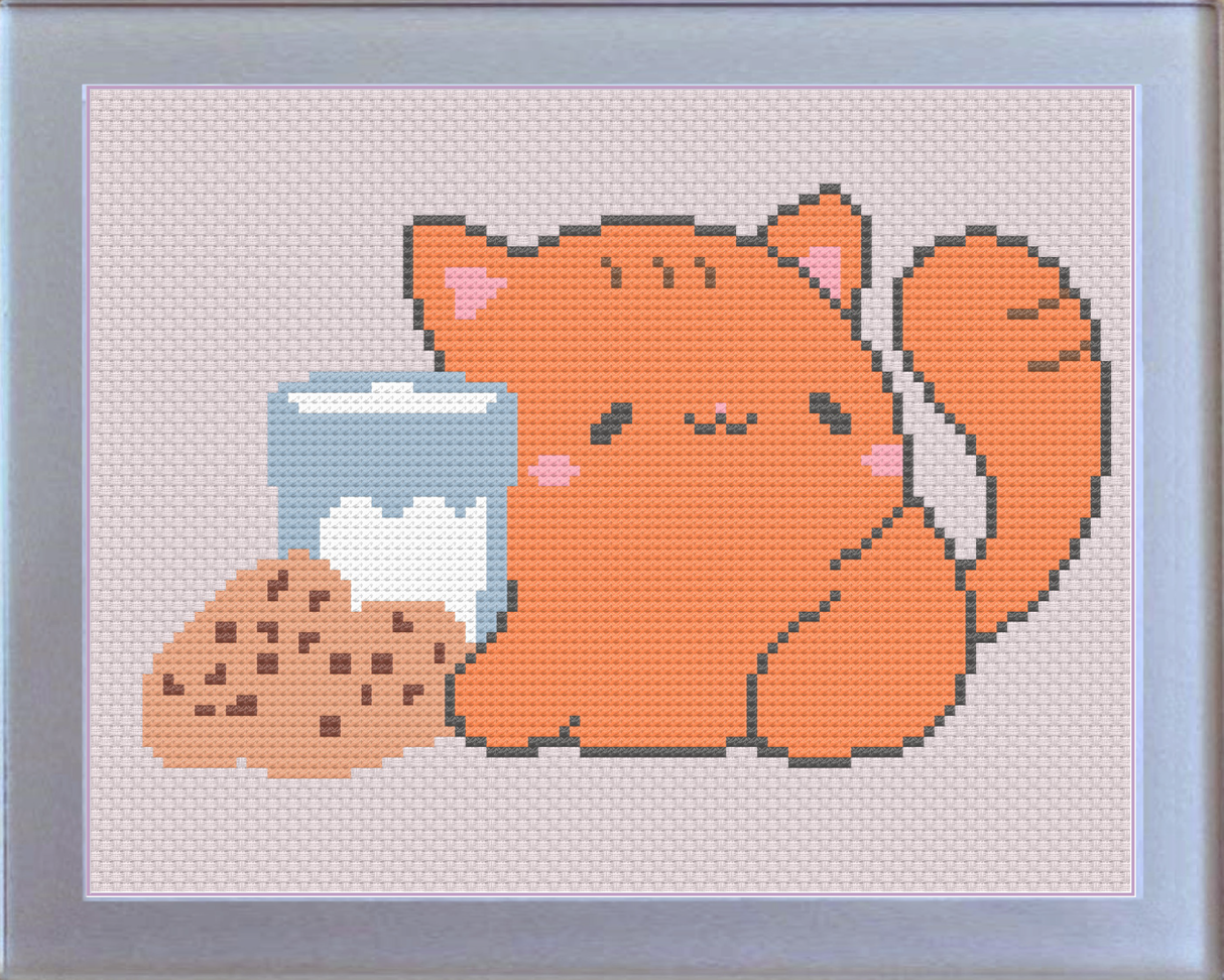 Milk & Cookies Kitty Cross Stitch Pattern