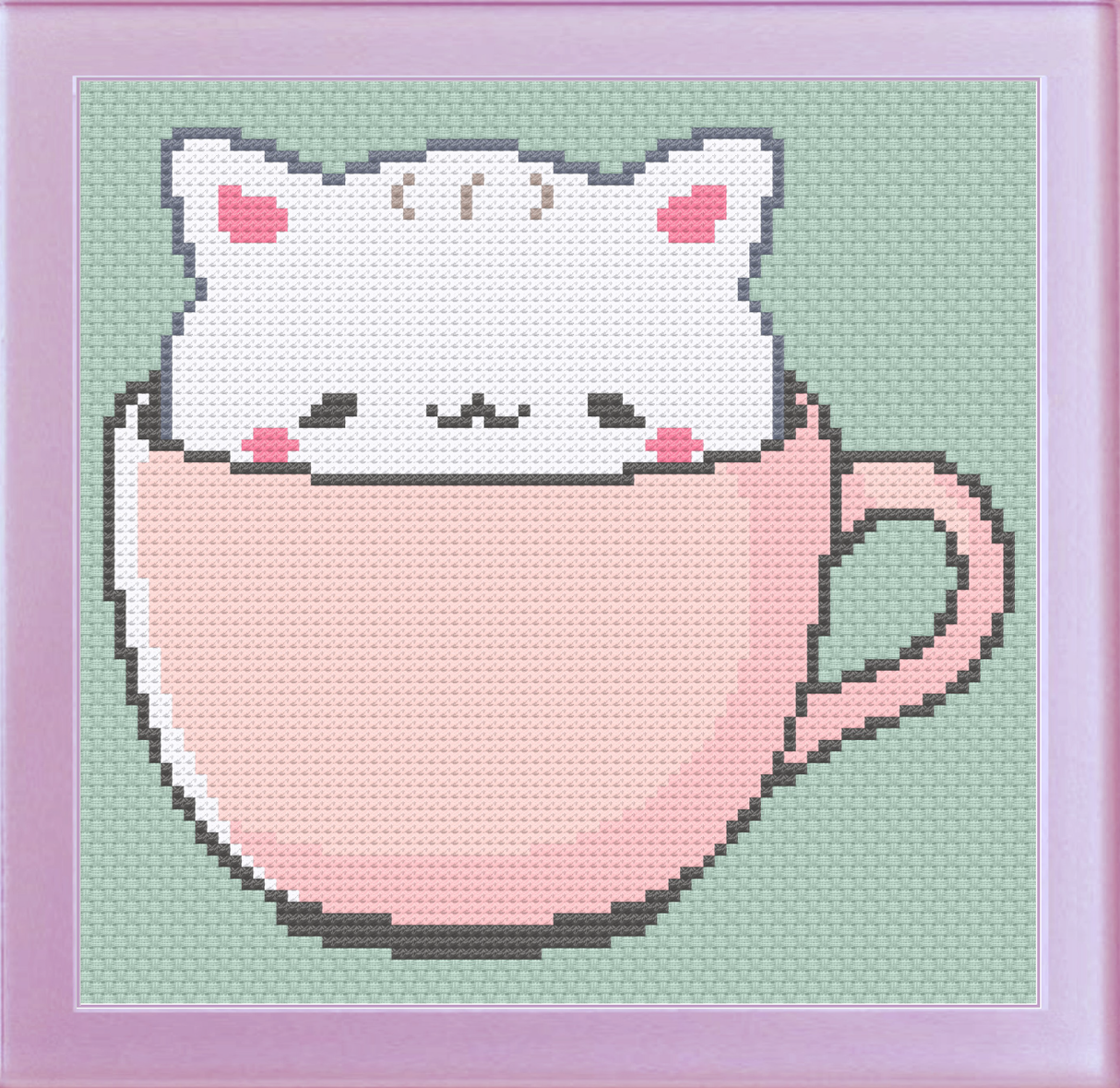 Tea Cup Kitty Cross Stitch Pattern