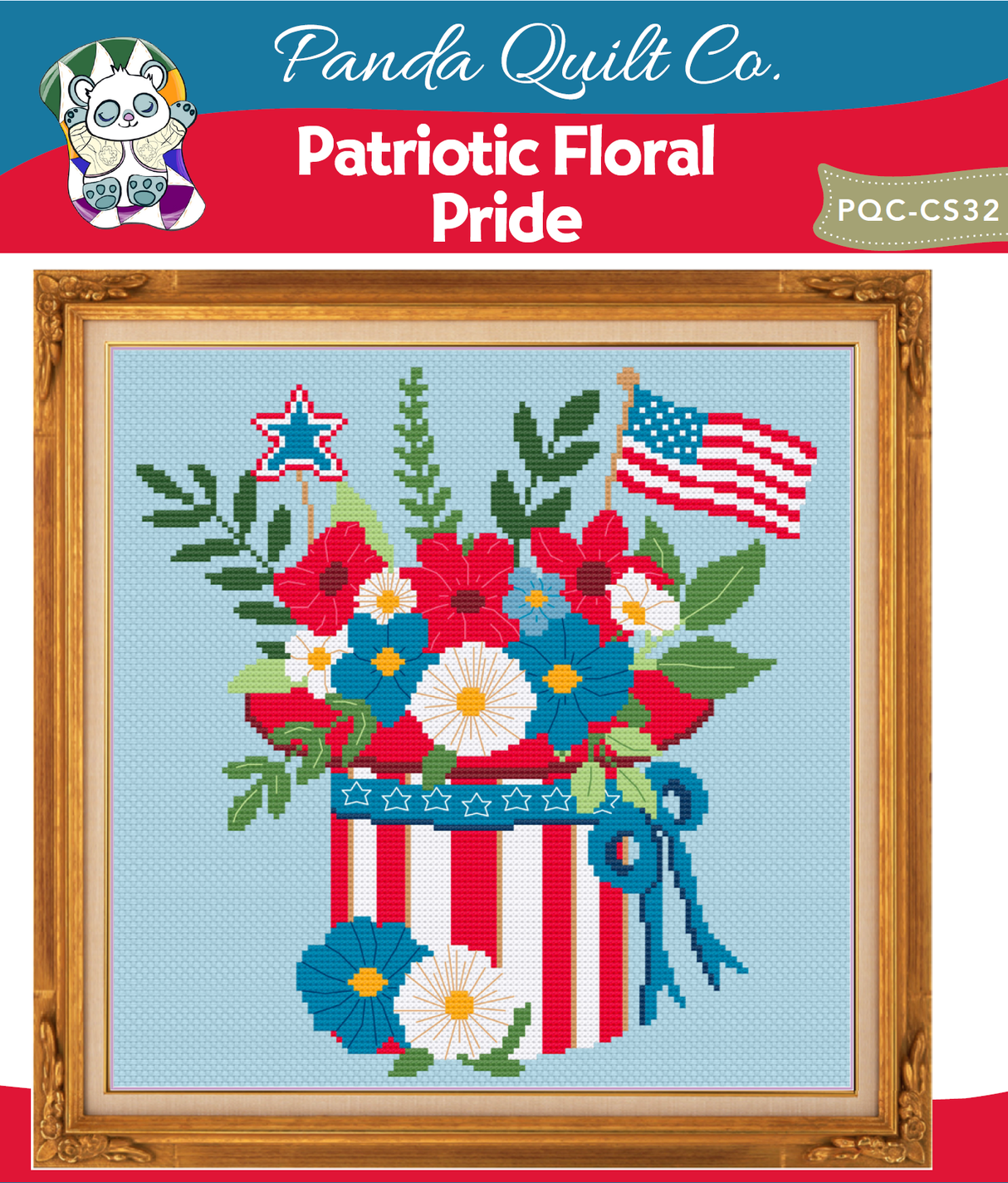 Patriotic Floral Pride Cross Stitch Pattern