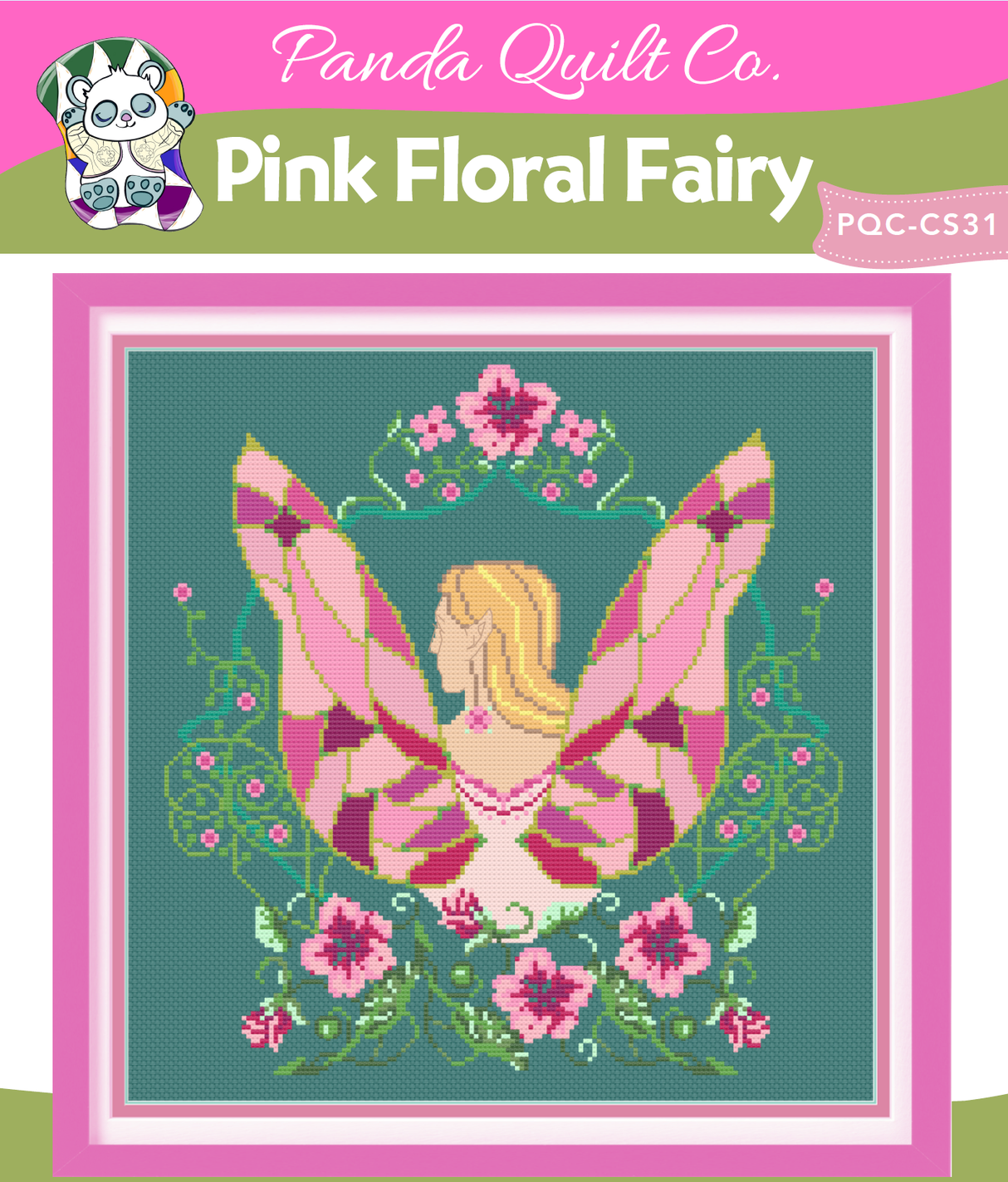 Pink Floral Fairy Cross Stitch Pattern