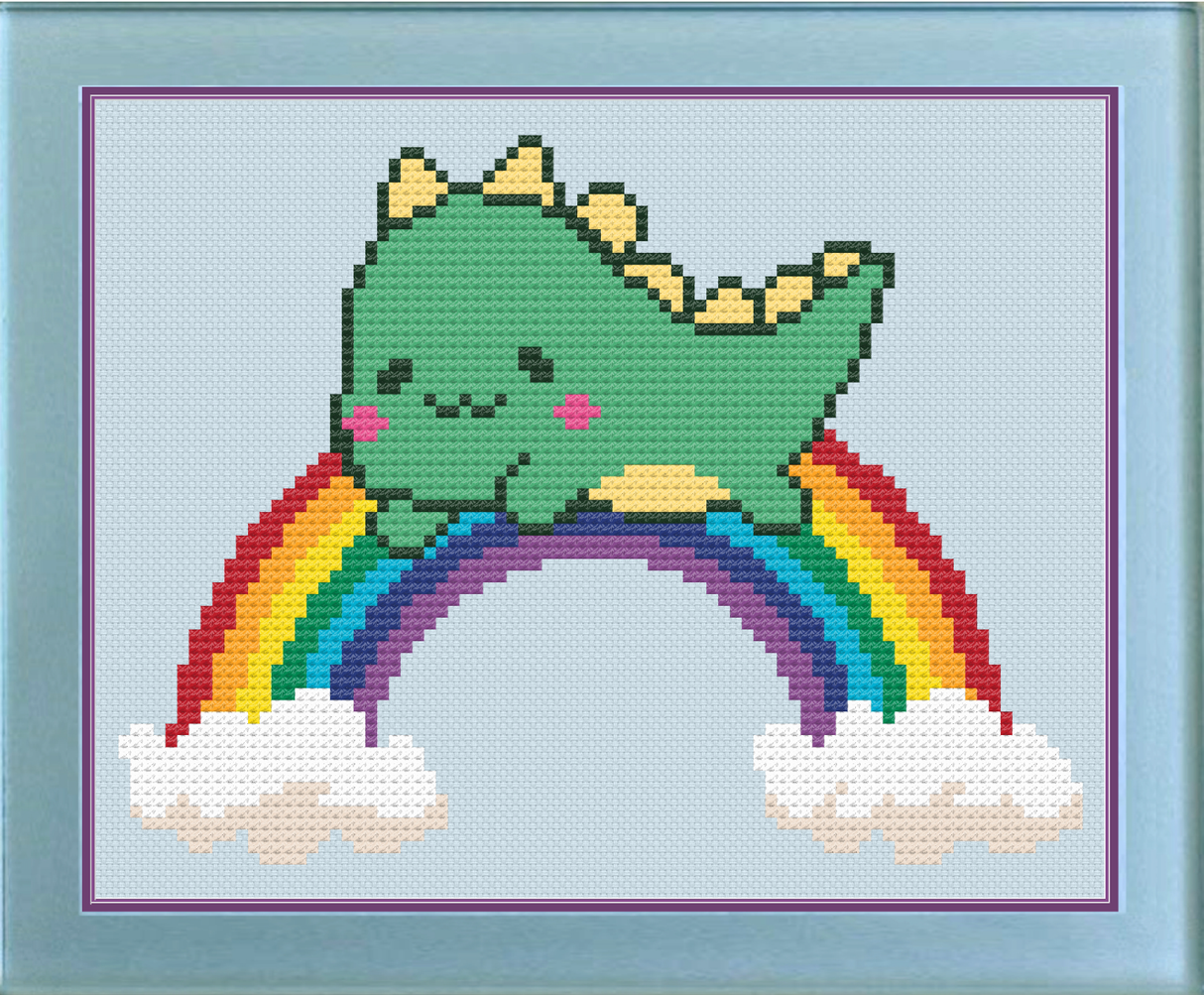 Rainbow Dinosaur Cross Stitch Pattern