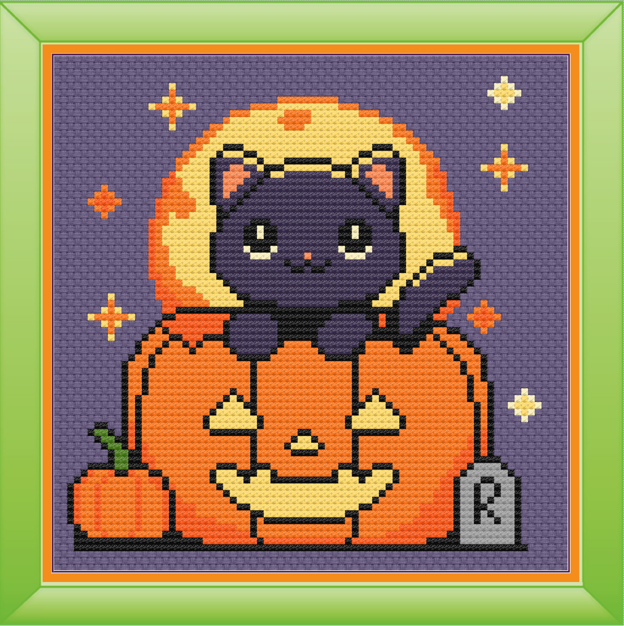 Pumpkin Kitty Halloween Cross Stitch Pattern