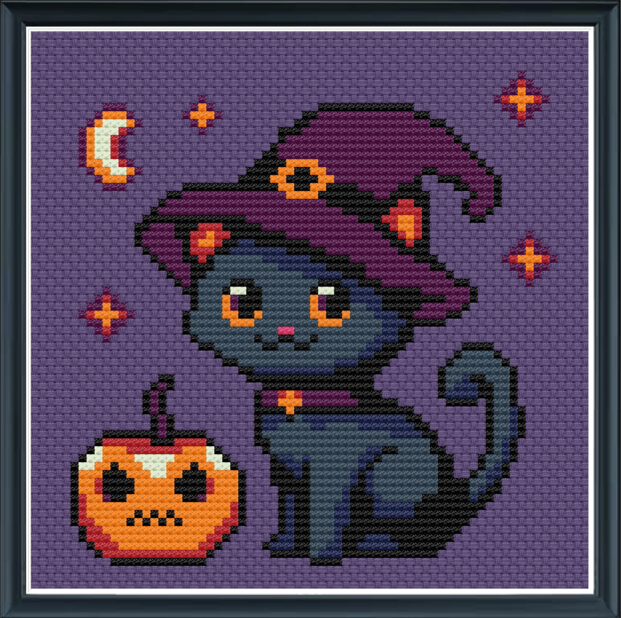 Witch Cat With Background Cross Stitch Pattern
